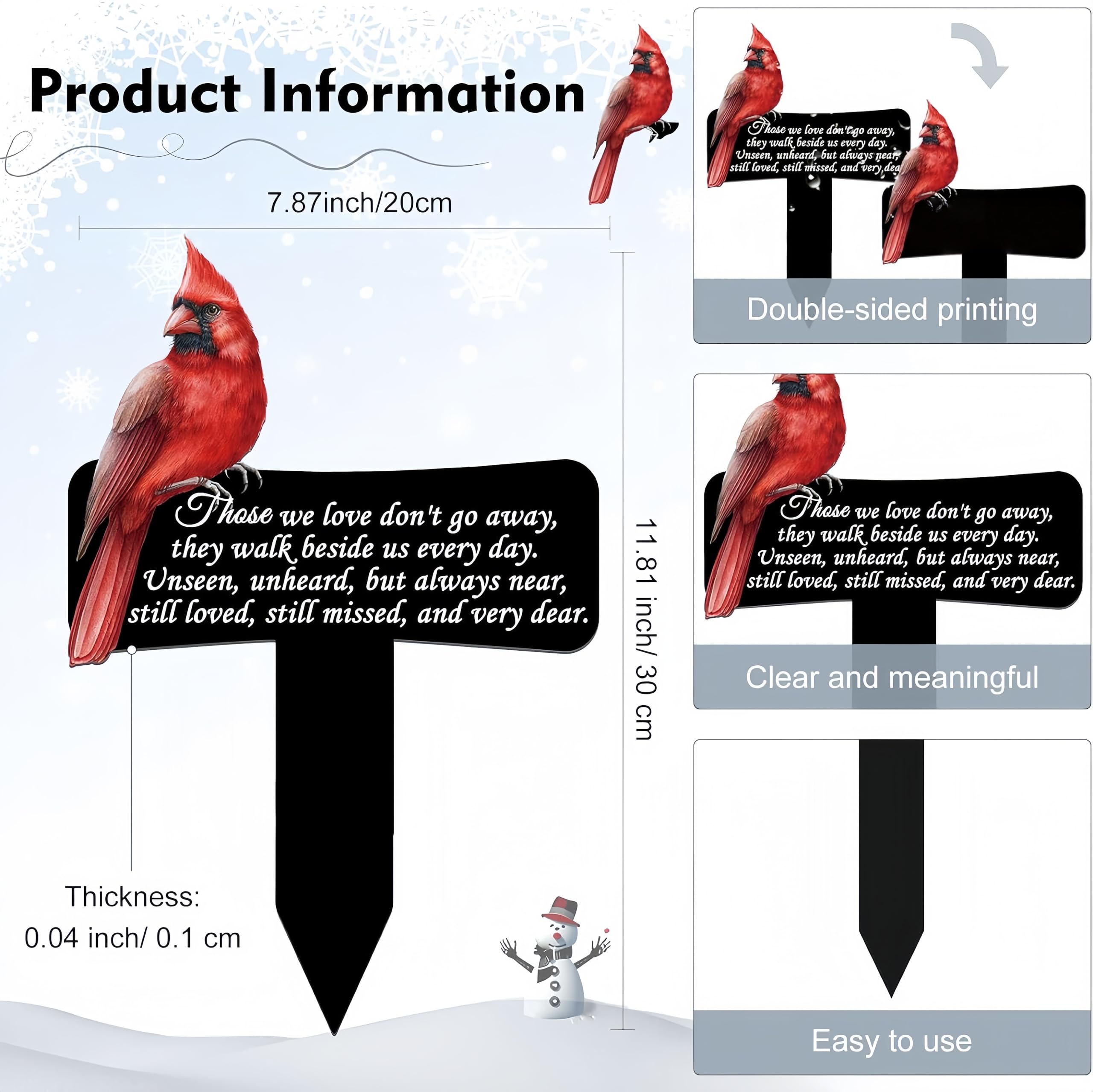 11.8 inch Cardinals Memorial Grave Markers Metal Cemetery Decorations Loss of Dad Mom Spouse Lover Relatives Family Members Gard