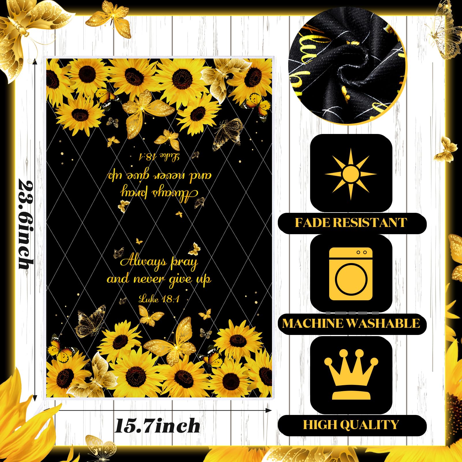 Bencailor 4 Pcs Sunflower Kitchen Towels Christmas Butterfly Flower Hand Dish Towels Black Yellow Floral Fast Drying Absorbent D