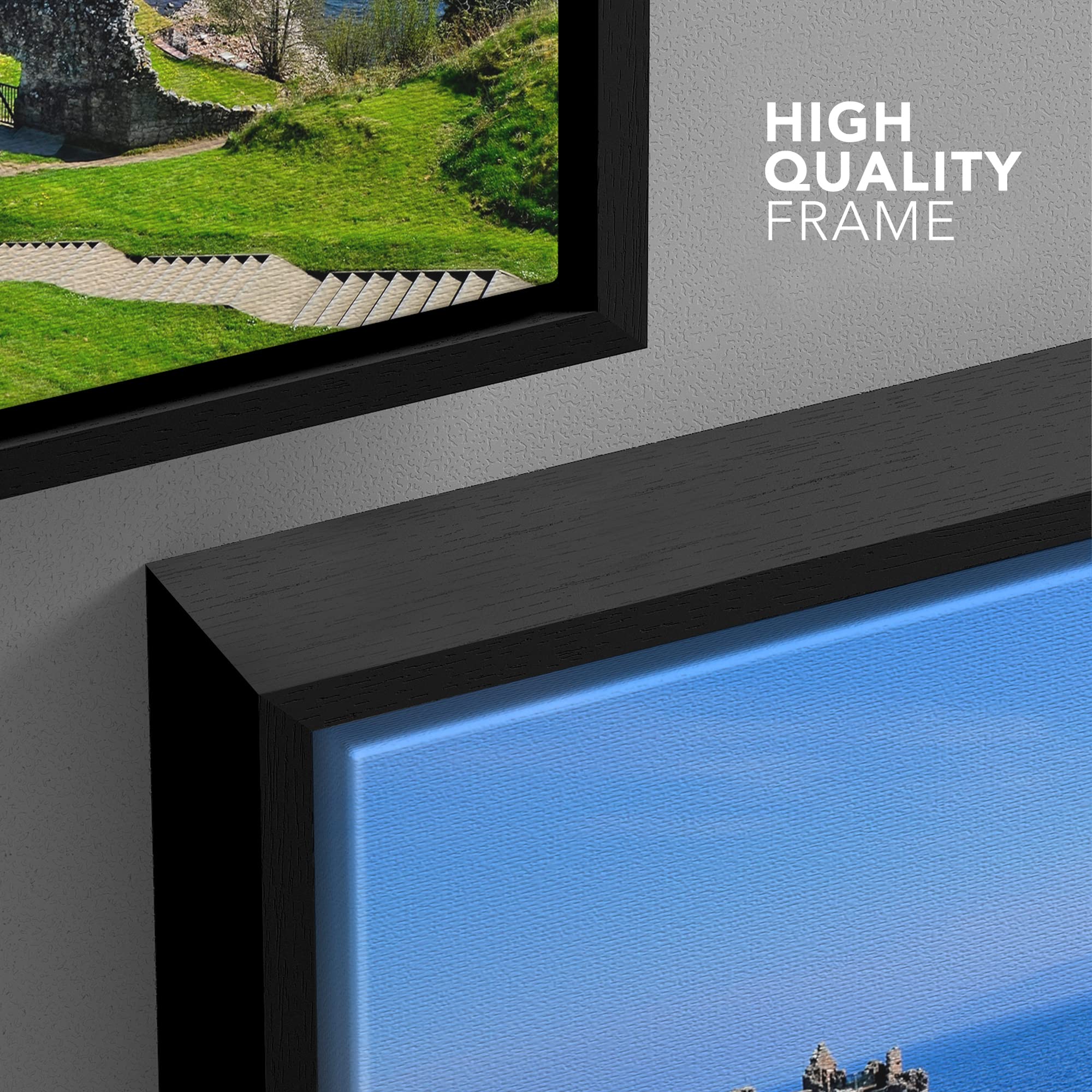 Beautiful Scenery Landscape of Ruins of Urquhart Castle Along Loch Ness Scotland - Framed Canvas Art Wall Art - 16''x24'' Black