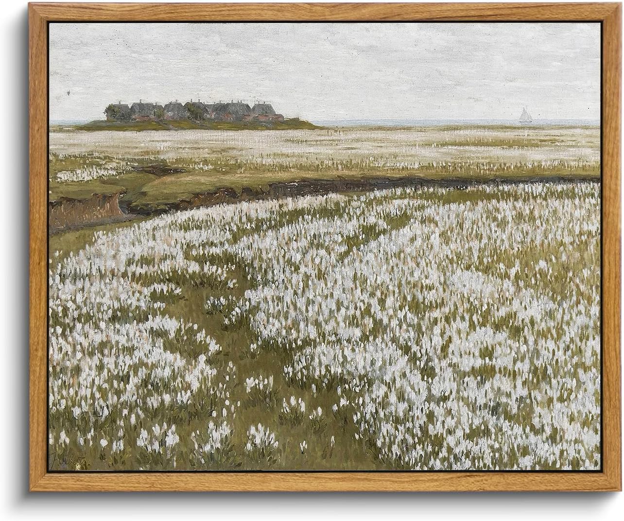 Kbkbart Framed Vintage Wall Art Prints, Retro Countryside Flower Field Nature Wilderness Canvas Painting Farmhouse Decor Wall Ar