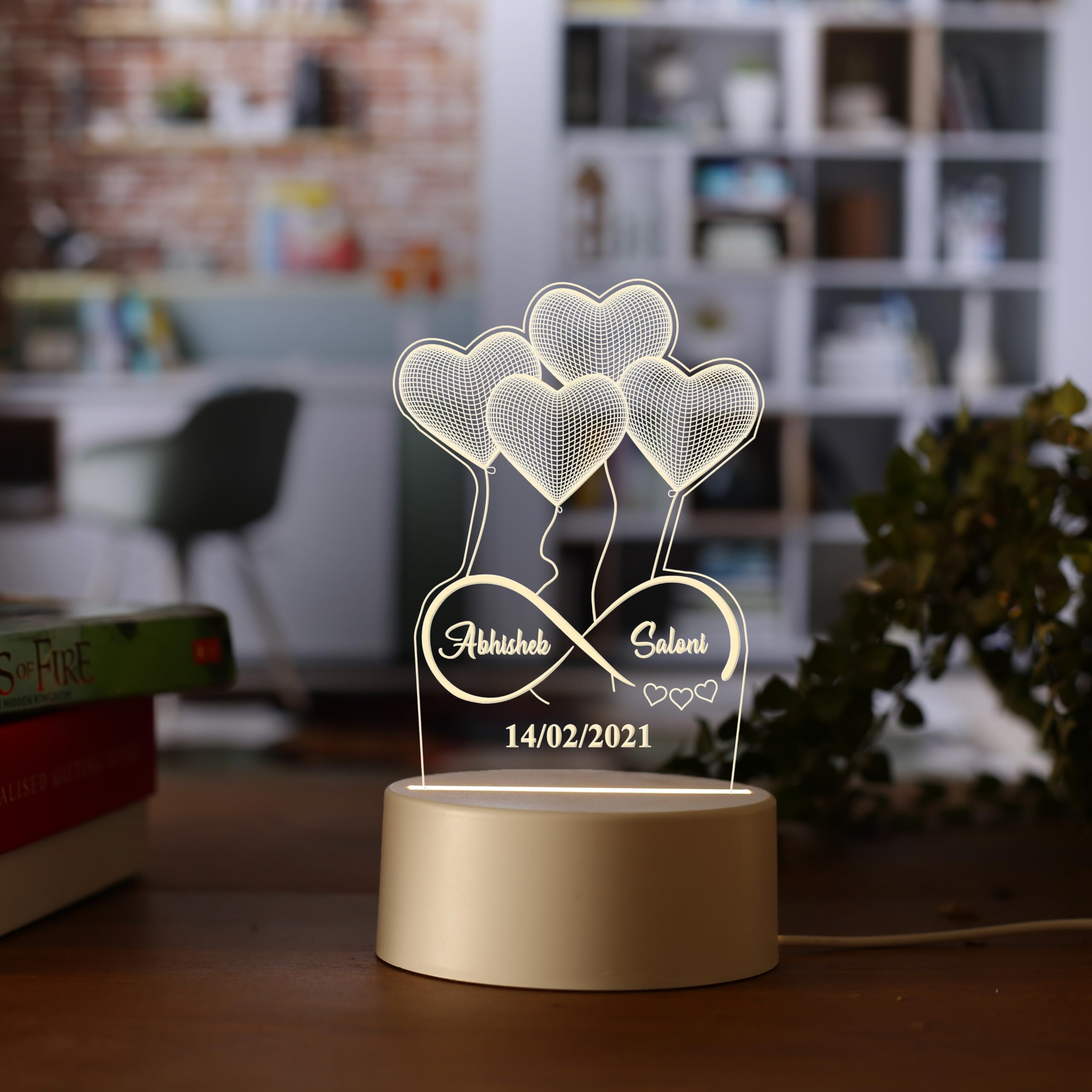 Aica Personalized Couple Name Led Table Lamp (Couple Name & Date)