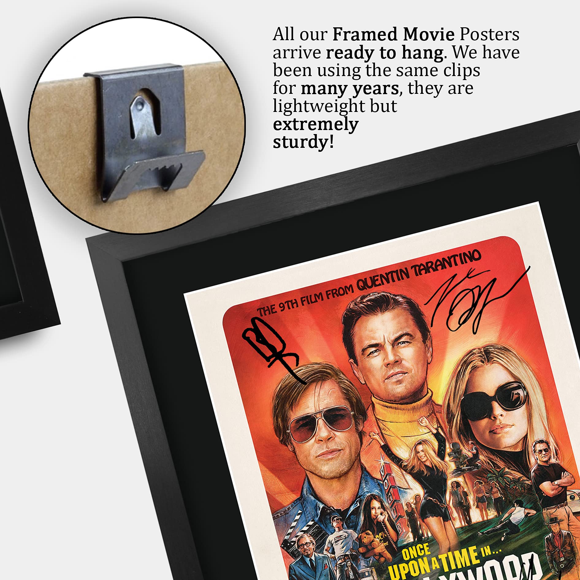 Hwc Trading Once Upon A Time In Hollywood The Cast Brad Pitt Leonardo Dicaprio 16 X 12 Inch Framed Gifts Printed Poster Signed A