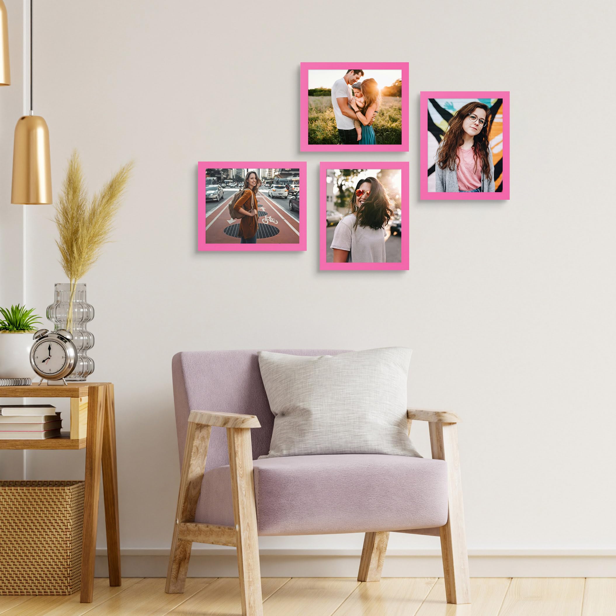 wyooxoo 8x10 Picture Frames Set of 4 Pink Made of Solid Wood Photo Frames Colorful Frame with HD Plexiglass, Wall or Tabletop Di