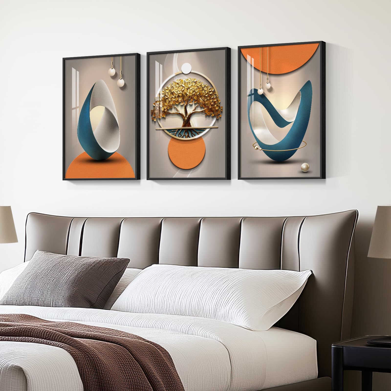 Framed Modern Large Wall Art, Bright Style Paintings Artwork For Walls, Set Of 3 Piece Contemporary Luxury Wall Art Prints, Big
