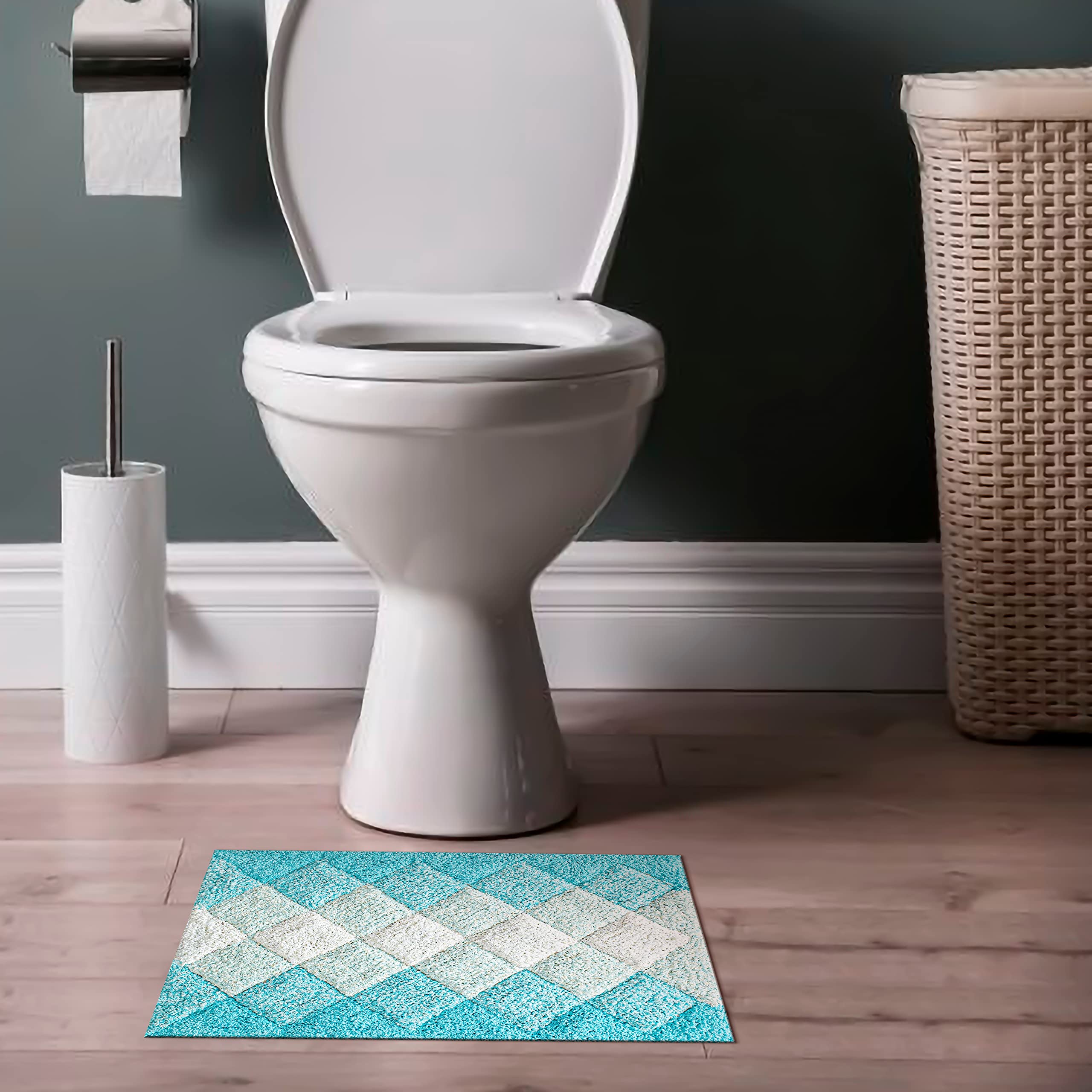 Non Slip Bath Rugs for Bathroom  Set 2 Piece in 100% Cotton Albany Inspired Bath Rugs 21x32/17x34 Aqua Turq Combo Cotton Bath Mat Cotton Bath Rugs Soft Absorbent Machine Washable  Antiskid Bath Rug