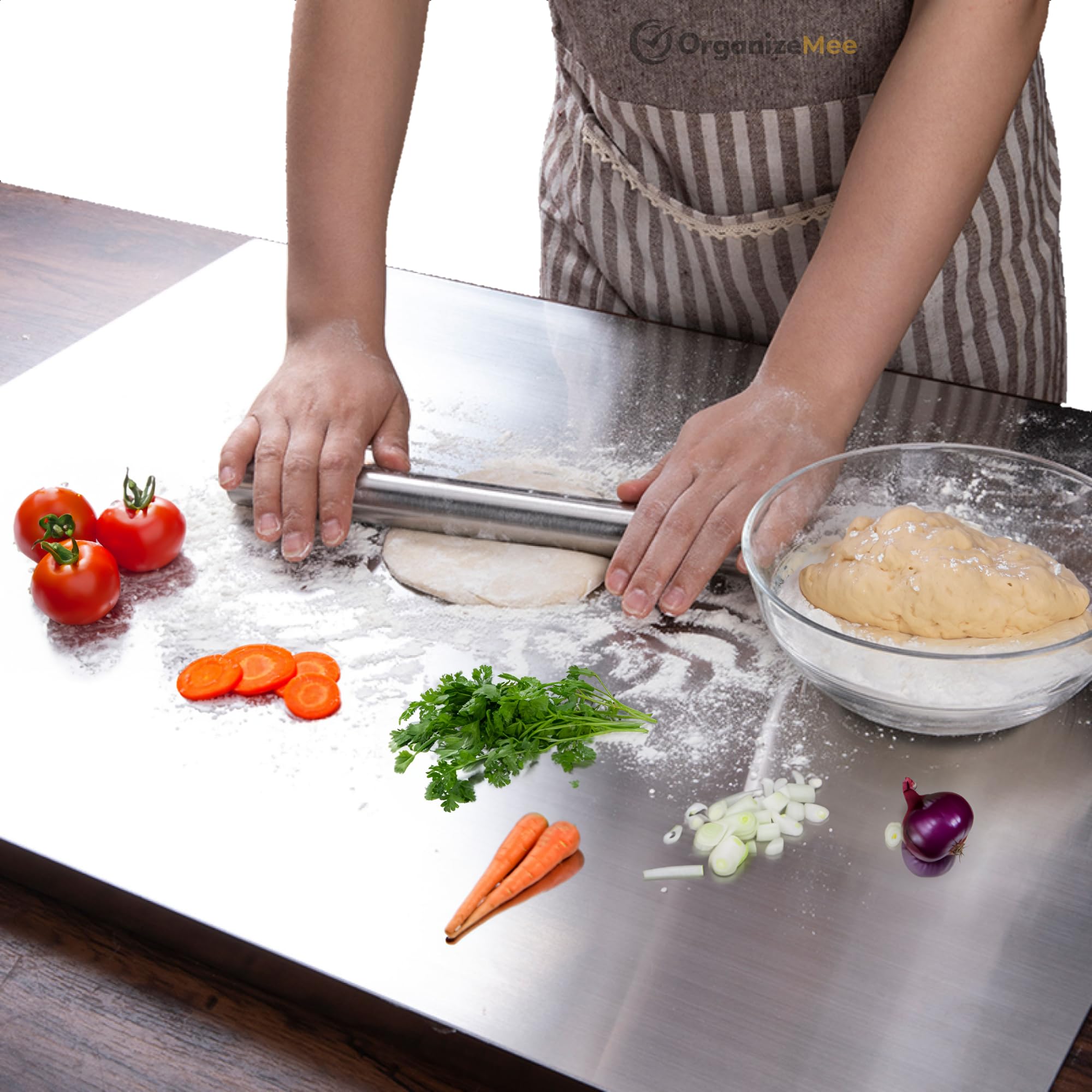 OrganizeMee Counter Top Chopping Board Stainless Steel Worktop Platform Round Edge, Baking, Heavy Extra Large (60 Cm Widex47 Cm 