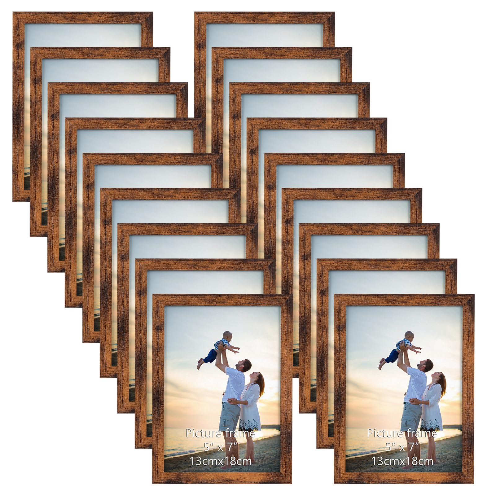 Hoikwo 18 Packs 5x7 Rustic Brown Multi Picture Frames Set for Family Photos, Artwork, Light Weight Bulk 5 by 7 Frames Pack for W