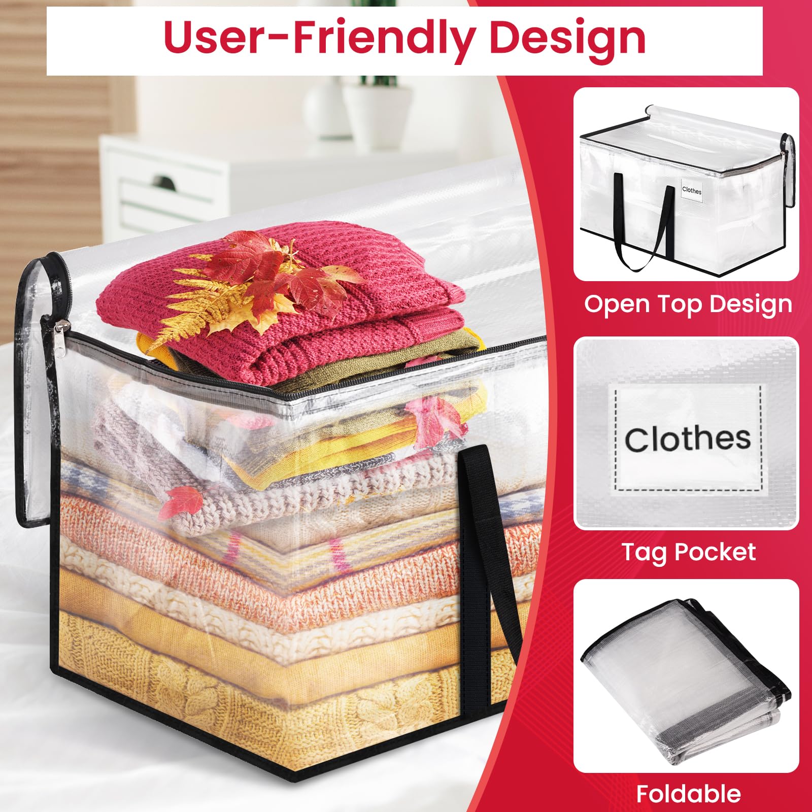 Roomhacks Clear Moving Bags Heavy Duty Extra Large, Moving Supplies With Reinforced Handle And Double Zipper, Storage Bags For M