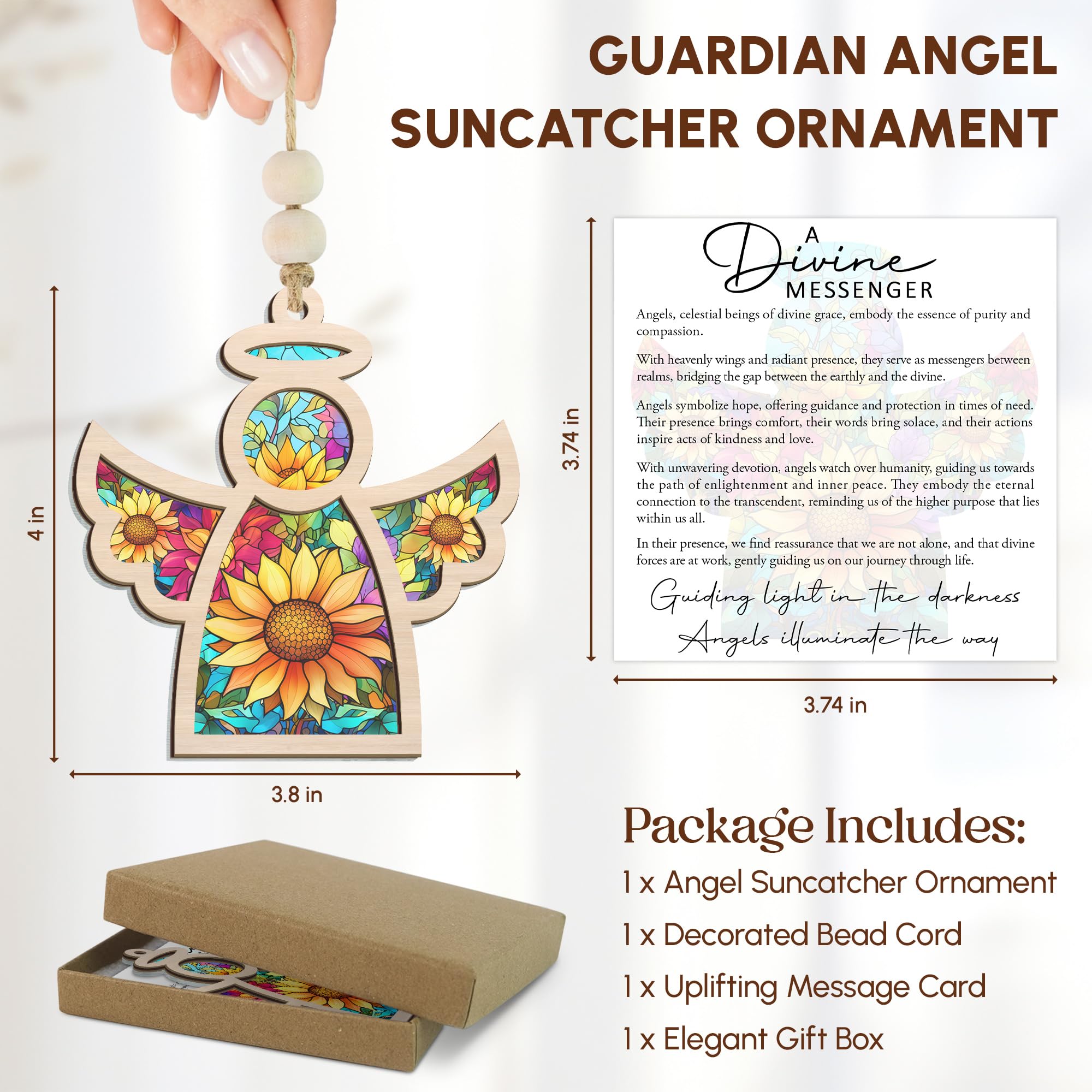 AXIARA Angel Ornaments for Christmas Tree - Guardian Angel Suncatcher with Card for Tree Decorations - Sympathy Gifts for Loss o