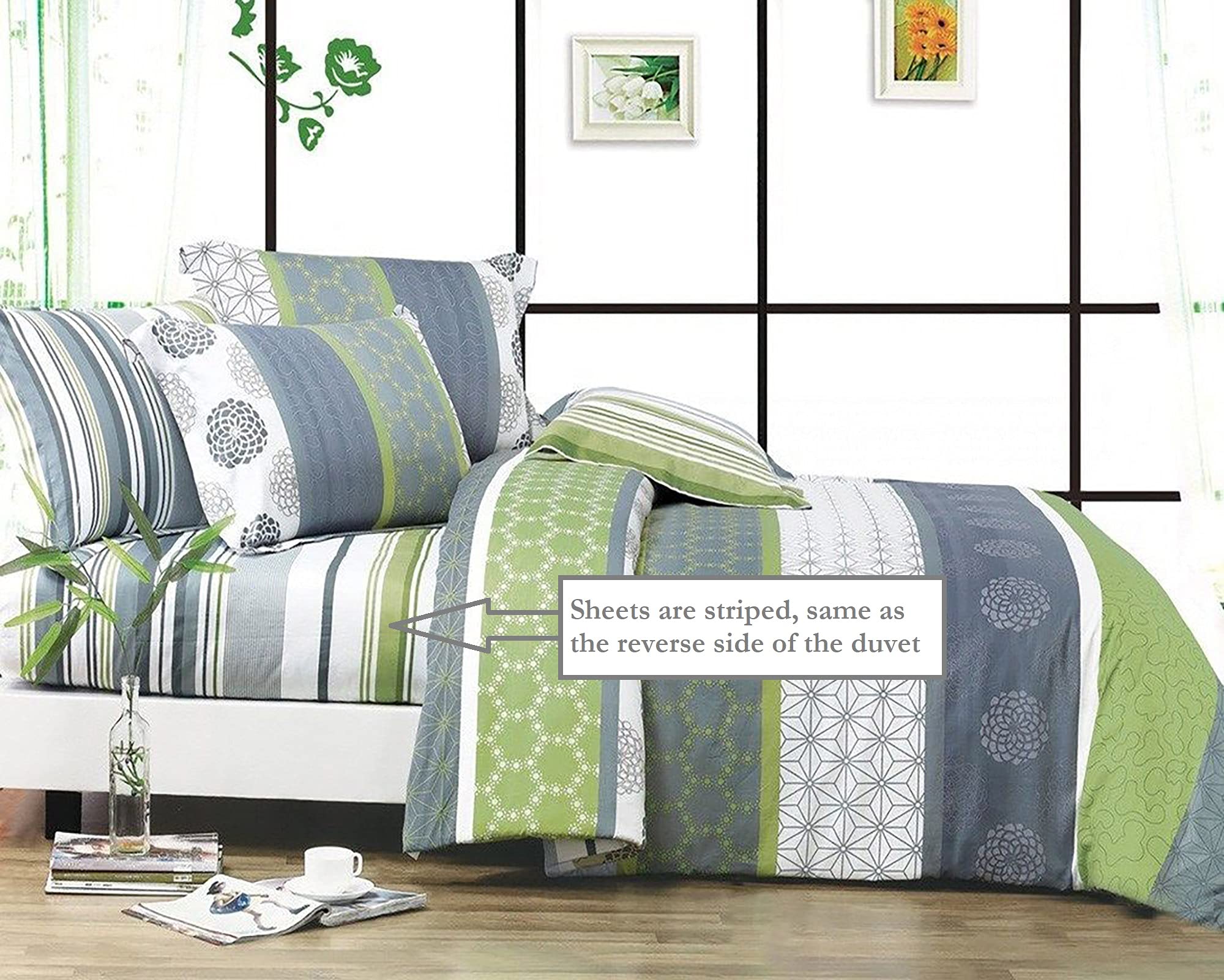 Serene 100% Cotton Sheet Set : Fitted Sheet, Flat Sheet And Two Matching Pillowcases (King) By Swanson Beddings