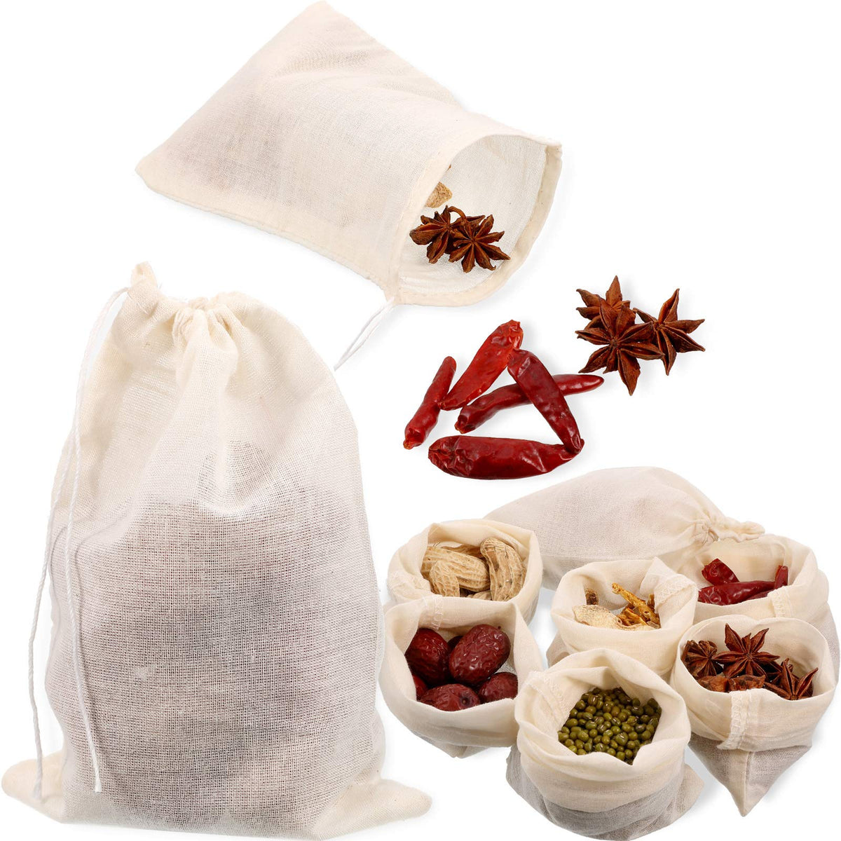 24 Pieces Spice Bags For Cooking Cheesecloth Bags For Straining Reusable Empty Tea Bags Drawstring Soup Bags Muslin Bags (7.8 X