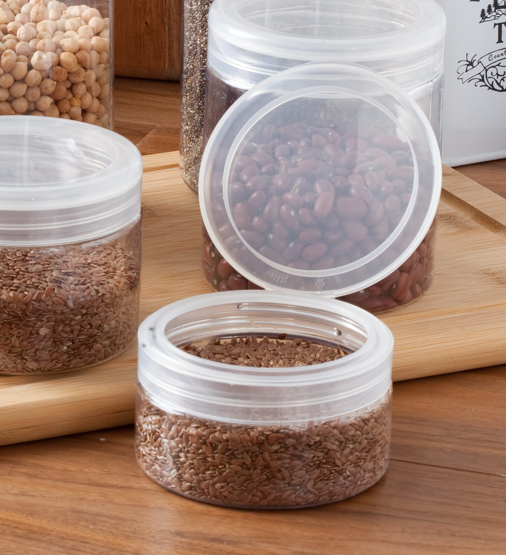 Juvitus 8 Oz Clear Pet Plastic (Bpa Free) Refillable Low Profile Jar With Natural Flip Top (6 Pack)