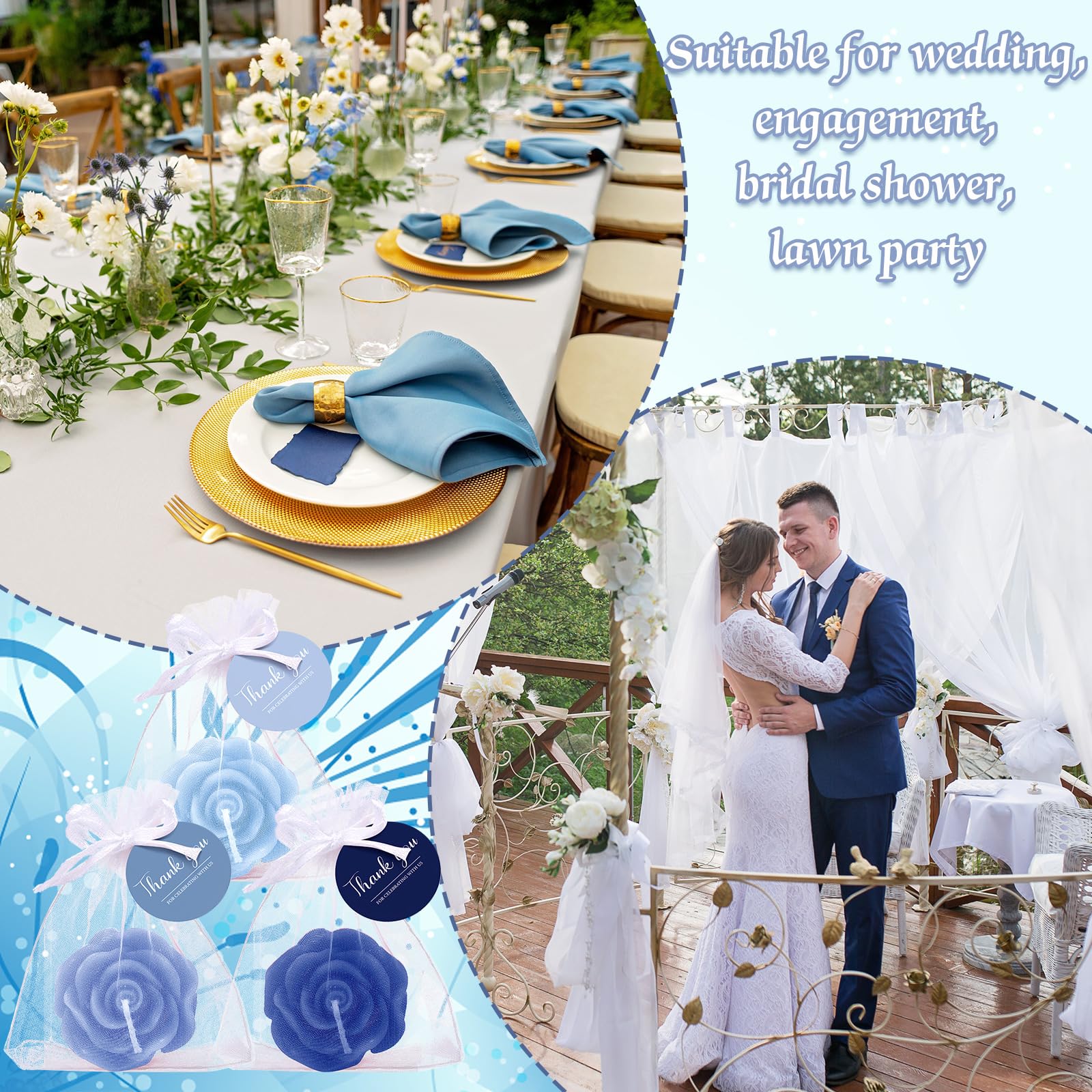 Treela 50 Set Flower Candles Wedding Favor for Guests Mini Blue Rose Shaped Tealight Candles for Return Gift Wedding Birthday Br