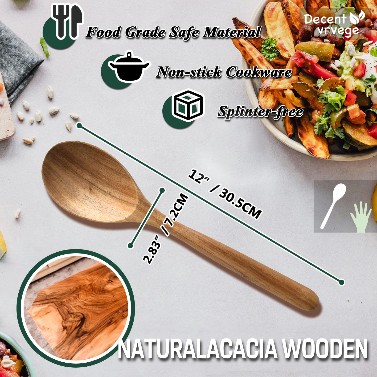 Wooden Spoons For Cooking, Healthy Acacia Wood Spoon Scoops, Kitchen Serving Spoon Set Of 3, Food Servers Ladle, Cooking Utensil