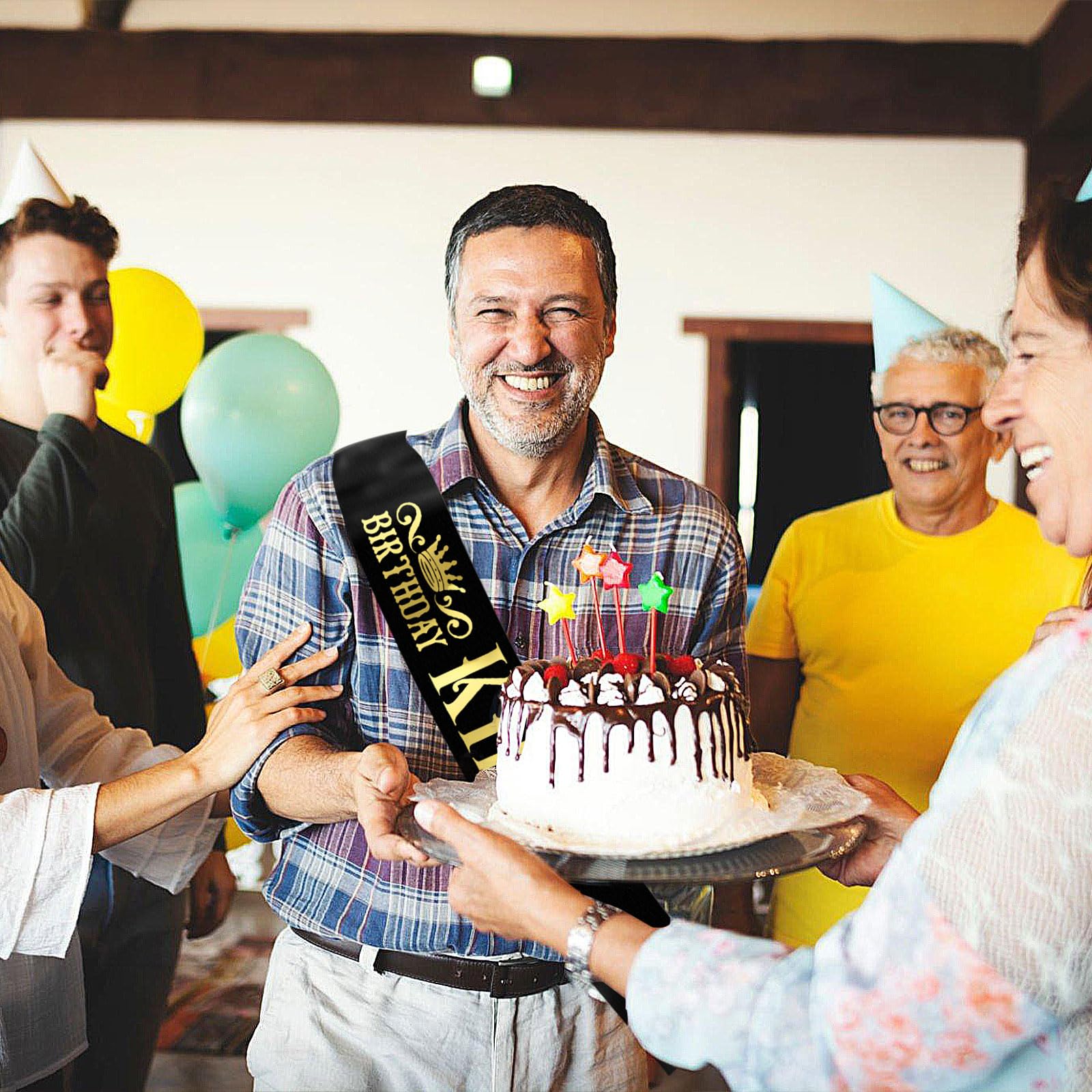 Skjiayee Birthday King Sash, Funny Black Satin Sash With Gold Foil Lettering Birthday Sashes For Boys Or Men 10Th 13Th 16Th 18Th