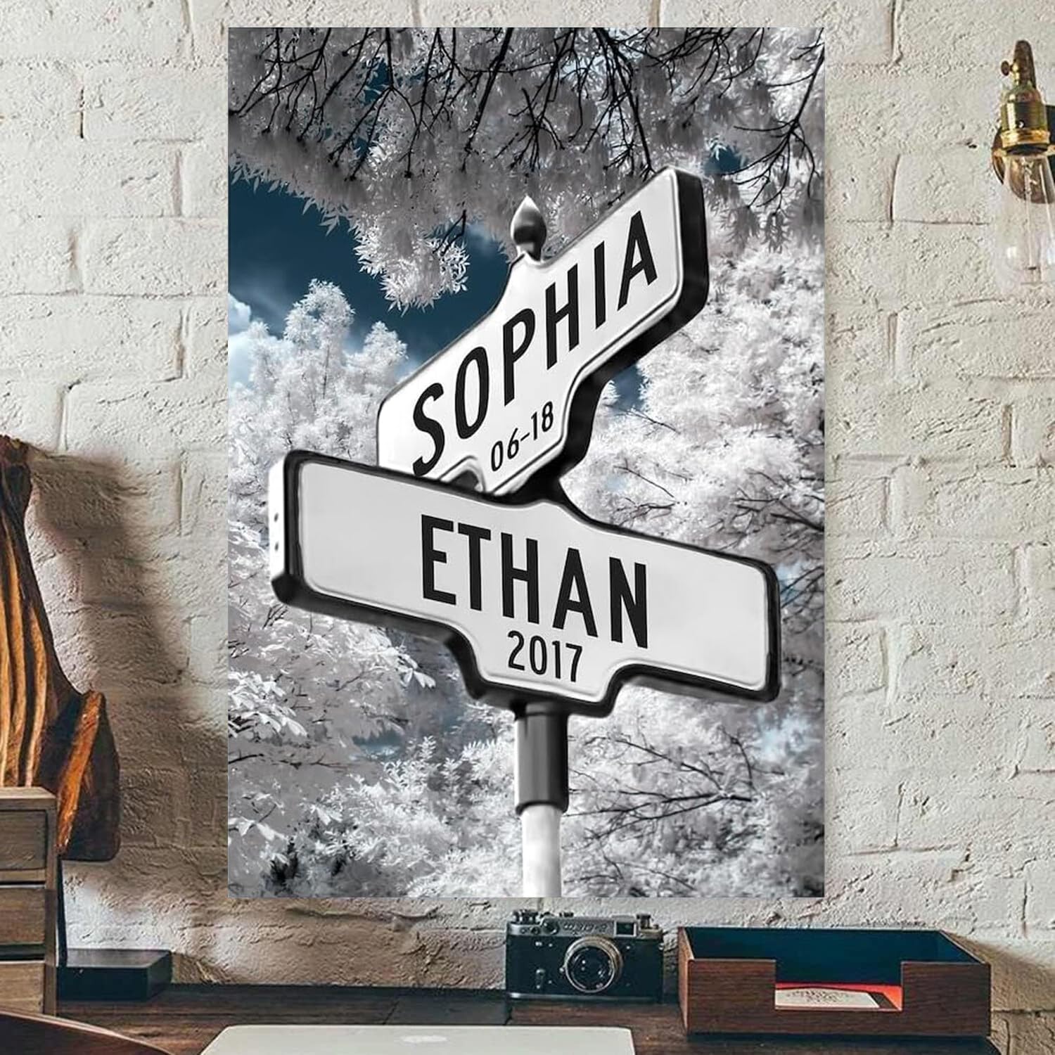 Personalized Crossroads Sign Couple'S Name And Date On Street Sign Poster Or Canvas Prints Love Gift For Anniversary, Wedding Gi