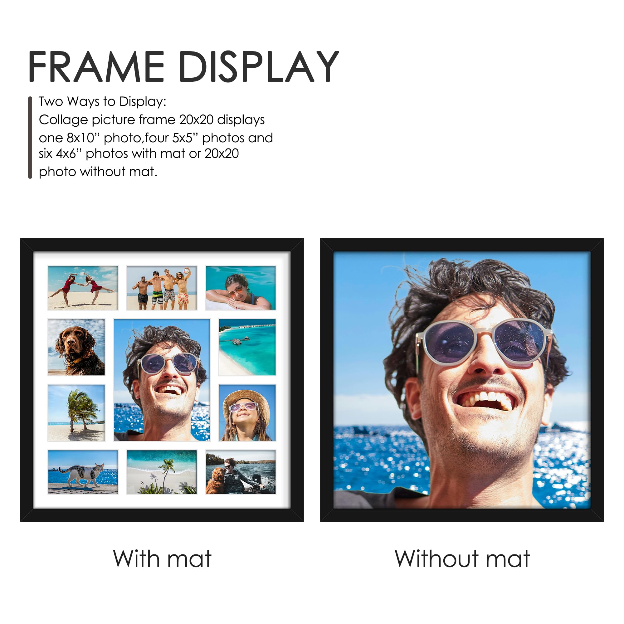DUENPY 20x20 Collage Picture Frames Display One 8x10 Inch and Six 4x6 and Four 5x5 Photos Collage Wall Decor Wall Hanging or Tab