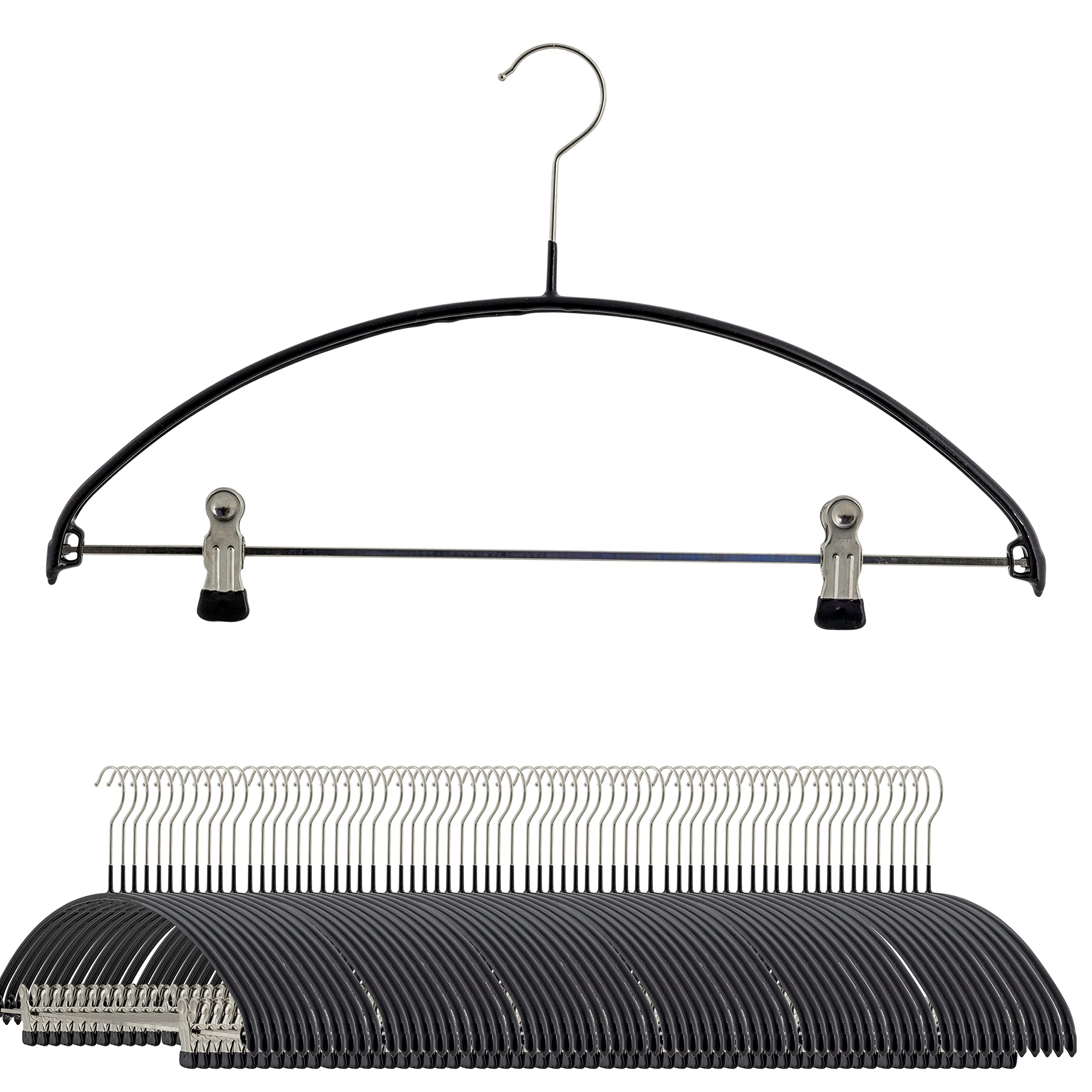 Mawa By Reston Lloyd European Non-Slip Metal Clothing Hanger, Smooth Shoulder Support & Adjustable Pant Clips, Set Of 70, Black