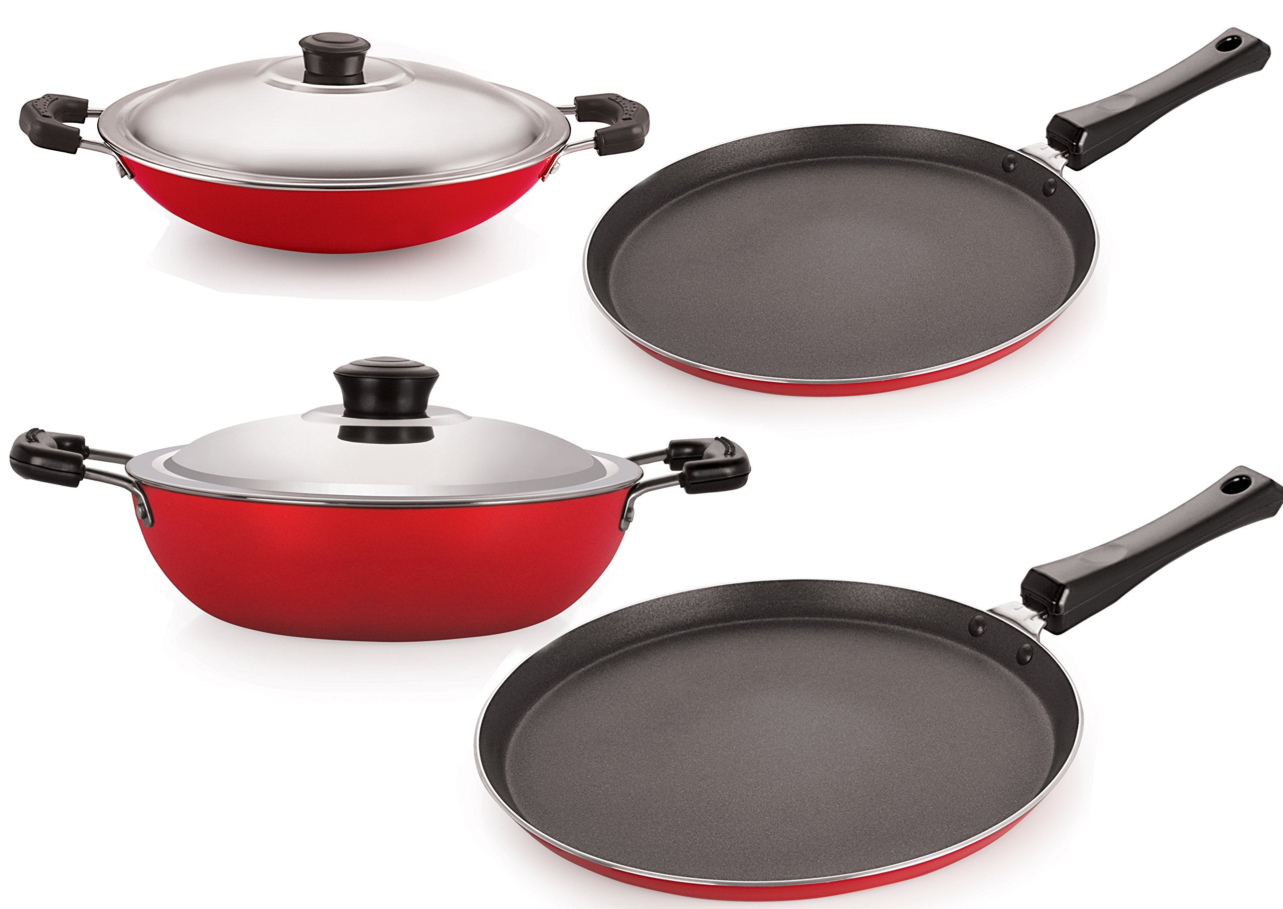 Nirlon NonStick Cookware Kitchen Cooking Utencil Combo Set, (26_Ft13_Dkdb_Ch_Ft10),Gas Compatible