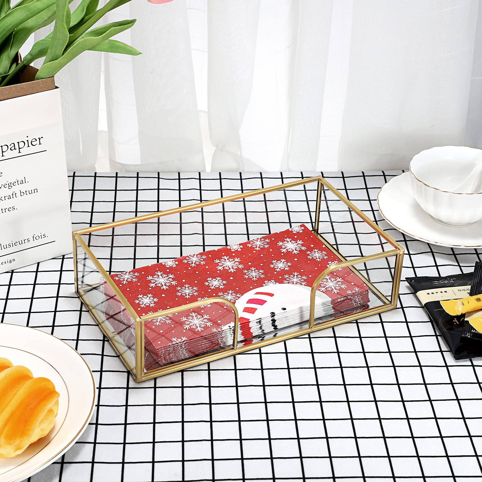 Sumnacon Bathroom Guest Towel Holder - Rectangle Glass Napkin Holder For Guest Hand Towels Paper Napkins, Decorative Napkin Hold