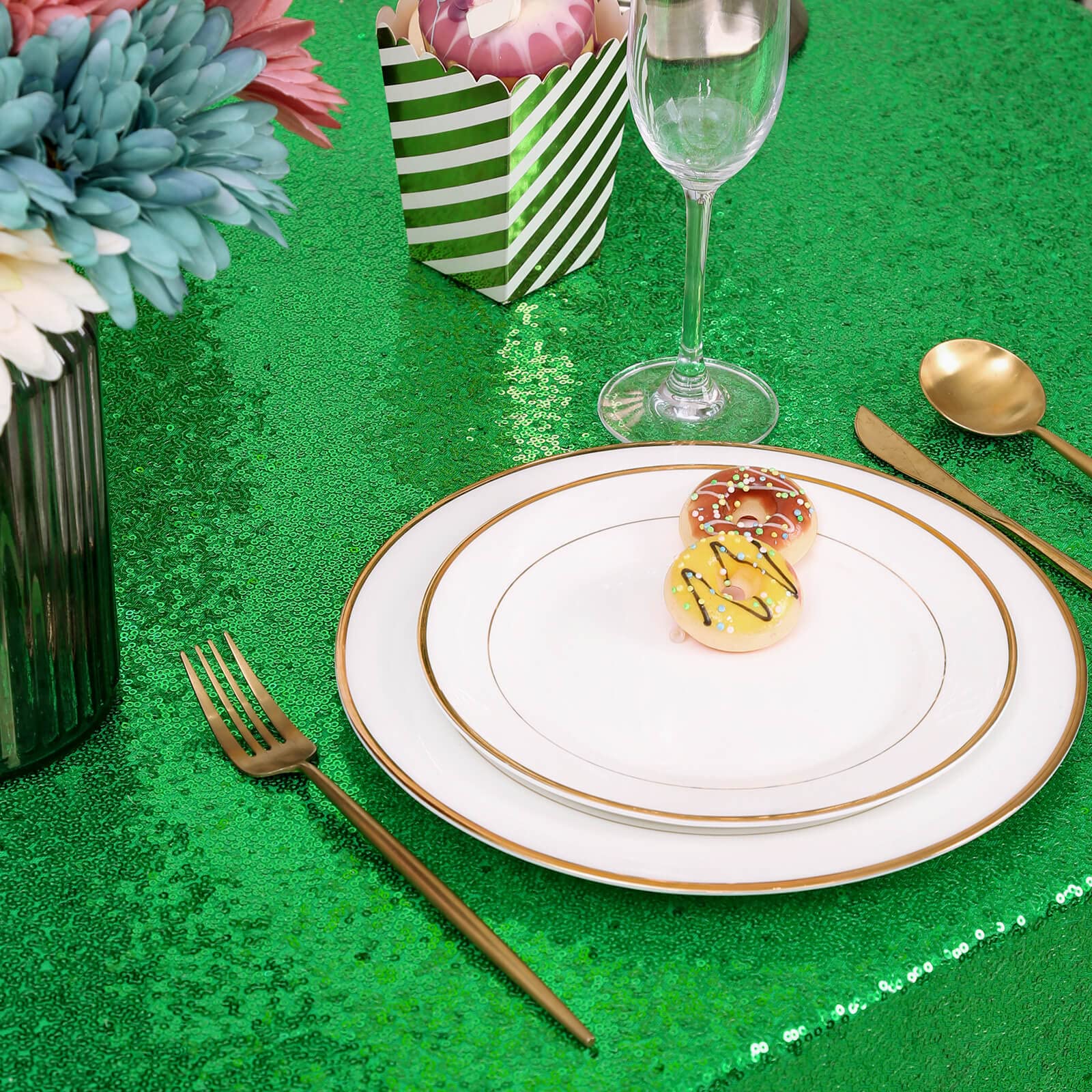 Green Tablecloth Christmas Green Sparkle Tablecloth 8.5Ft Sequin Table Cloth Shimmer Fabric For Bridal Baby Shower Decorative St