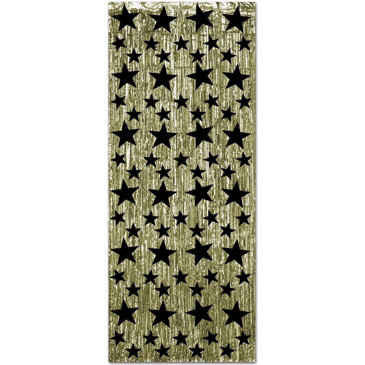 1-ply Fr Gleam N Curtain (Gold W/prtd Black Stars) Party Accessory (1 Count) (1/pkg)