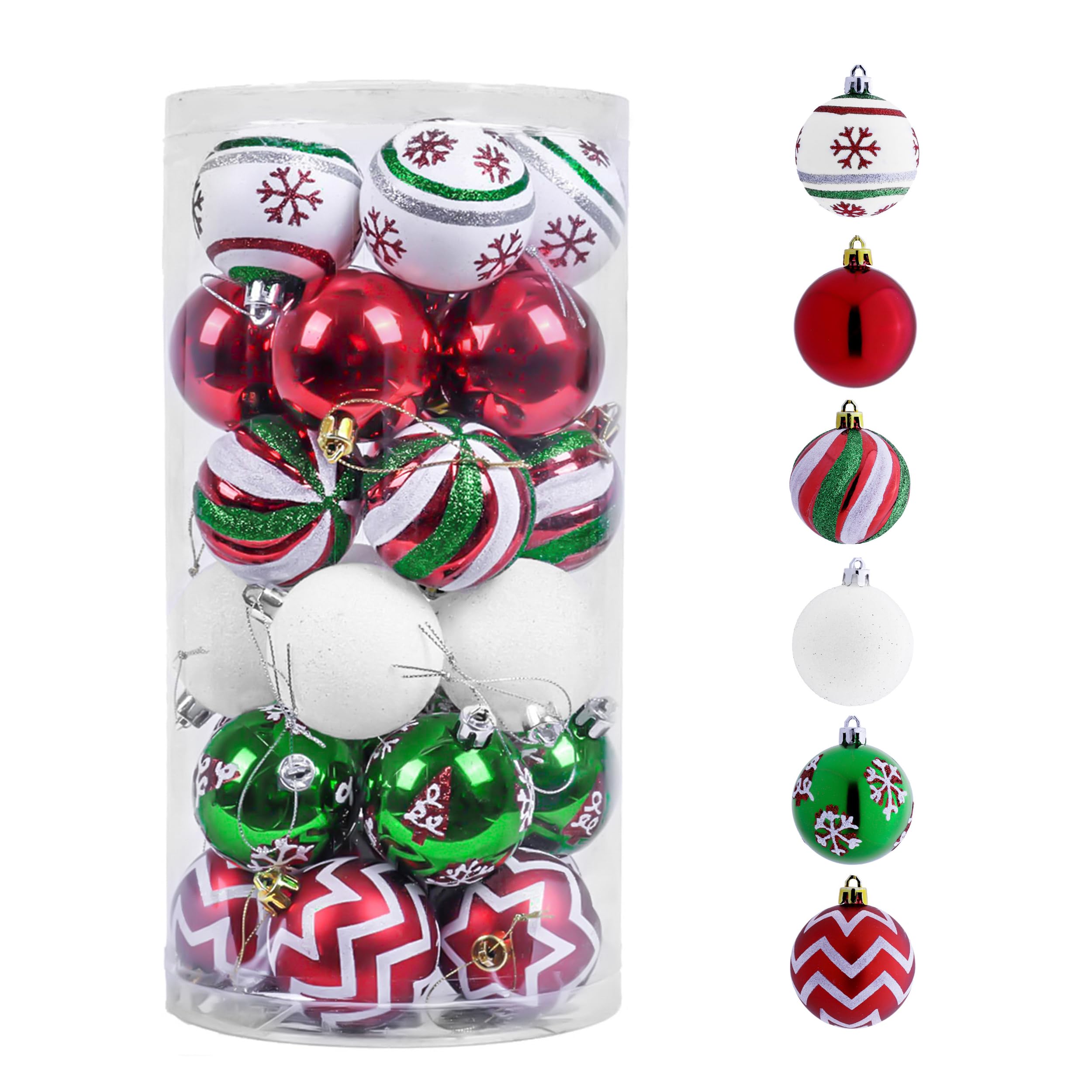 Valery Madelyn Christmas Ornaments Tree Decorations, 30ct Red Green White Shatterproof Christmas Ball Ornaments Set, 2.36 Inch D