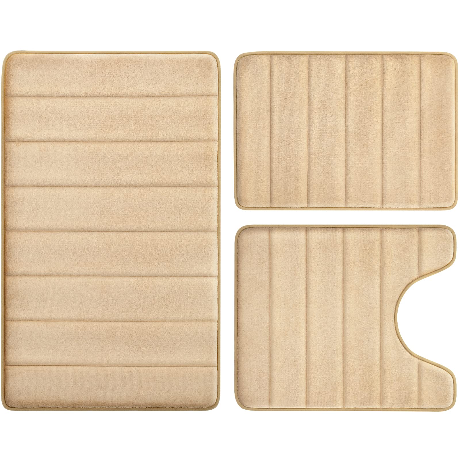 Bysure Beige Memory Foam Bathroom Rug Set 3 Piece Non Slip Extra Absorbent Shaggy Bathroom Mats And Rugs Sets, Soft & Dry Bath M