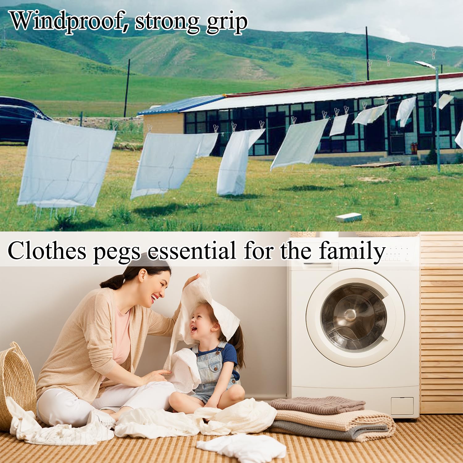 Bonycust Laundry Clothes Pins Clips 50 Pack, Stainless Steel Heavy Duty Laundry Peg Metal Clip Clothespins For Hanging, Outdoor