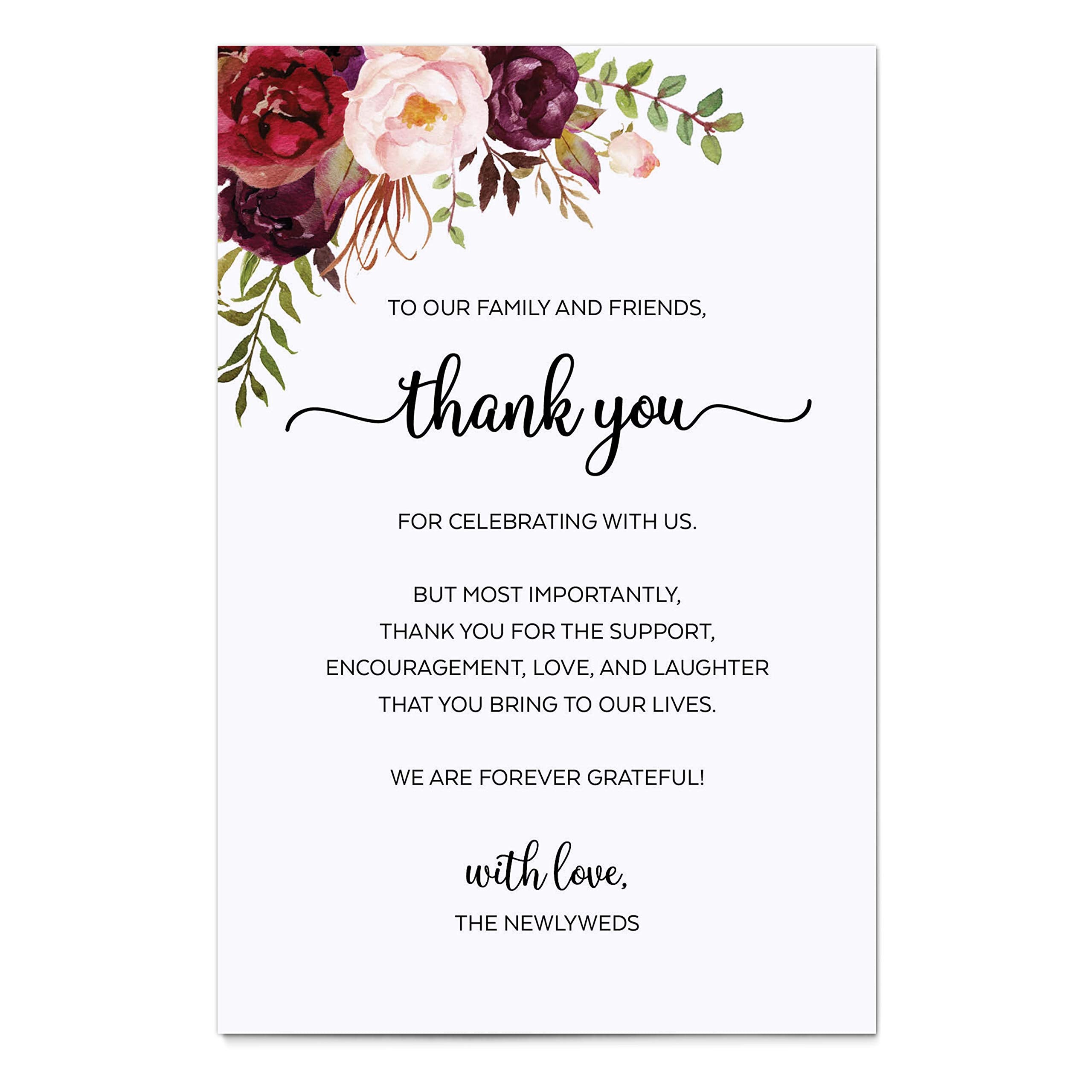 321Done Thank You Placecards For Wedding (Set Of 50) Large 4'' X 6'' Table Place Setting Cards - Made In Usa - Watercolor Red Ro