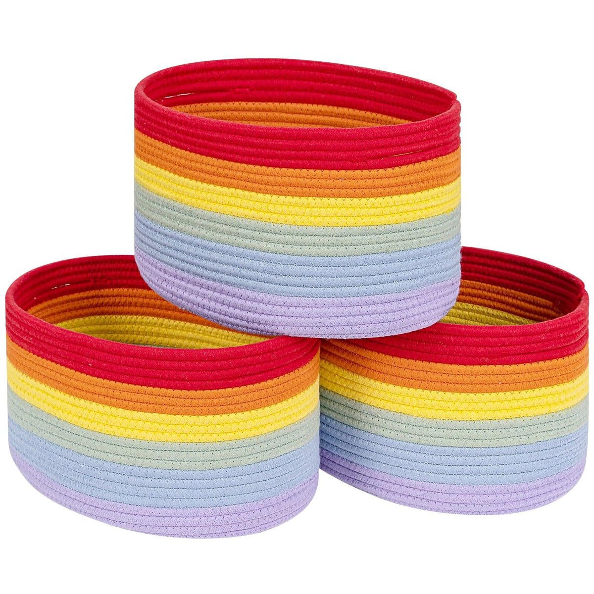 Cubesland Toy Storage Baskets For Shelves, Woven Rope Closet Baskets For Kids Boys Girls Nursery Baby Rainbow Storage Cube Bins,