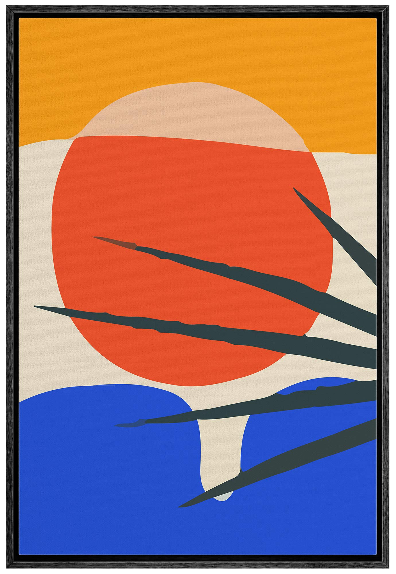 Idea4Wall Framed Canvas Print Wall Art Palm Tree With Polygon Background Geometric Patterns Illustrations Modern Art Chic Relax/