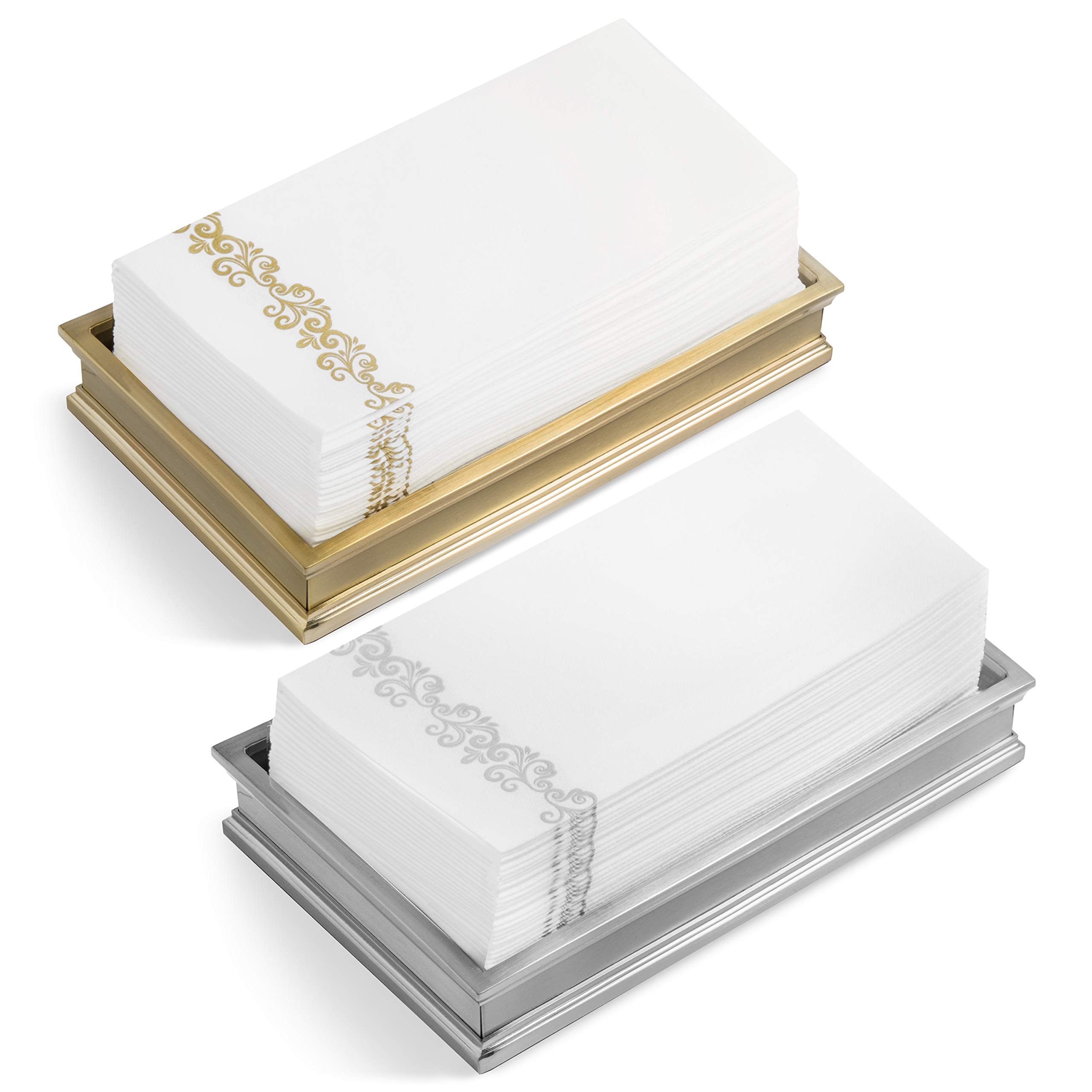 AH AMERICAN HOMESTEAD Disposable Paper Hand Towels for Bathroom Decorative - White Linen-Like Paper Napkins - Ideal For Guest Bathroom Dinner Party Or Wedding (Silver Vintage  100)