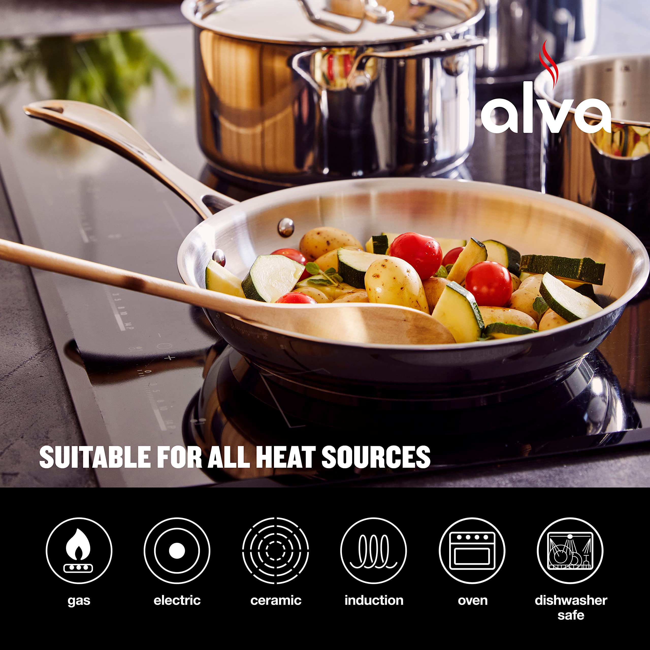 Alva Chef - Stainless Steel Frying Pan Skillet - Versatile Cooking Pan - Induction Cookware, Electric Skillet, Non-Toxic Cookwar
