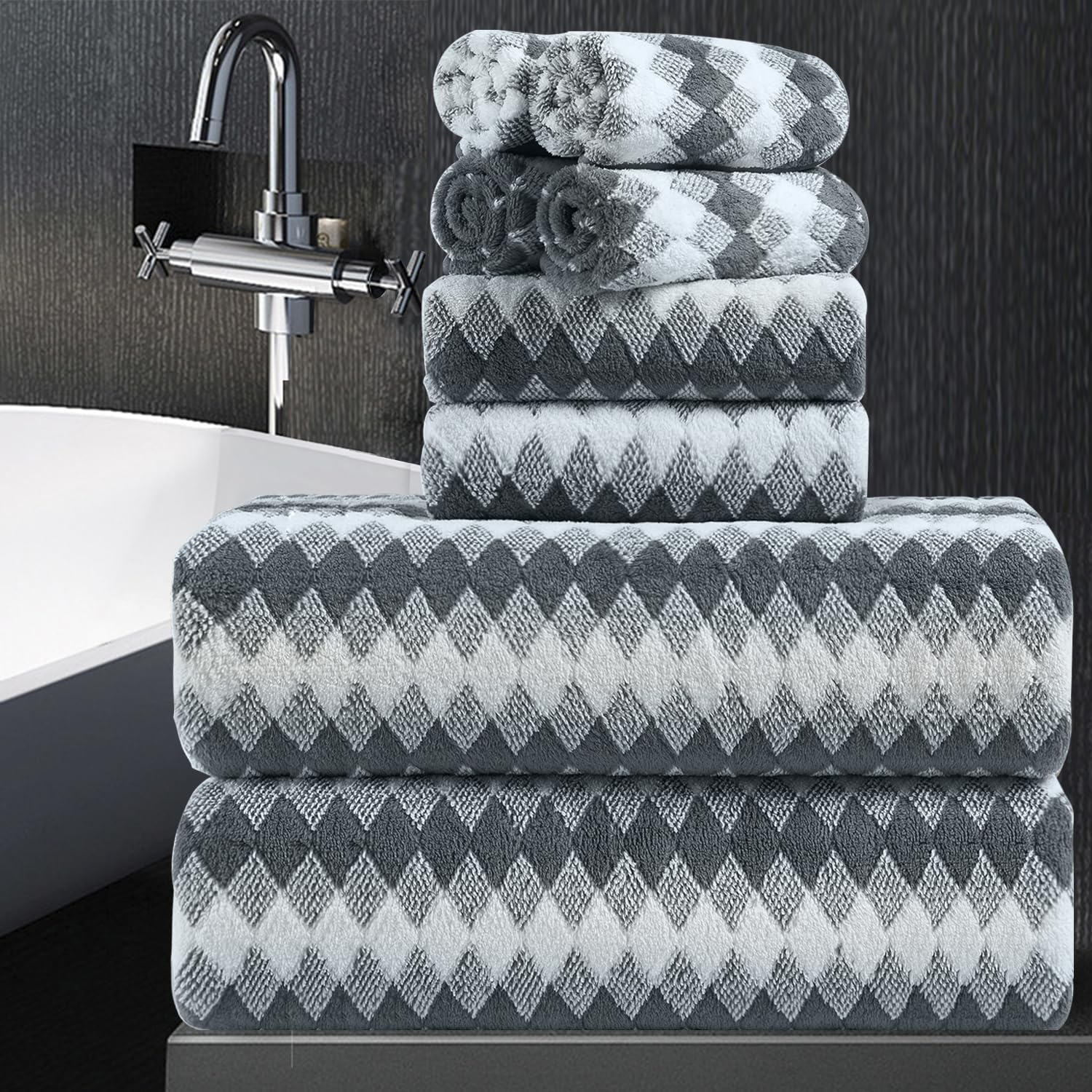 8 Piece Bathroom Towel Set Dark Grey|2 Oversized Large Bath Towels Sheet,2 Hand Towels,4 Washcloths| 600Gsm Soft Premium Towel S