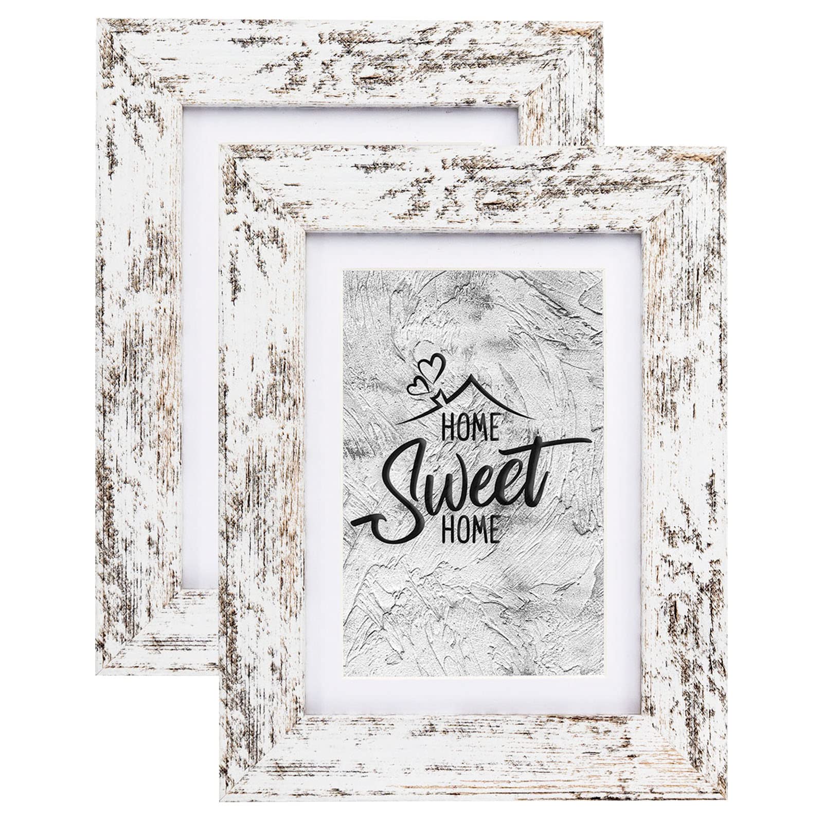 Califortree Rustic White 5x7 Picture Frame - Display Photos 4x6 with Mat or 5x7 Without Mat - Real Glass Frames for Wall and Tab