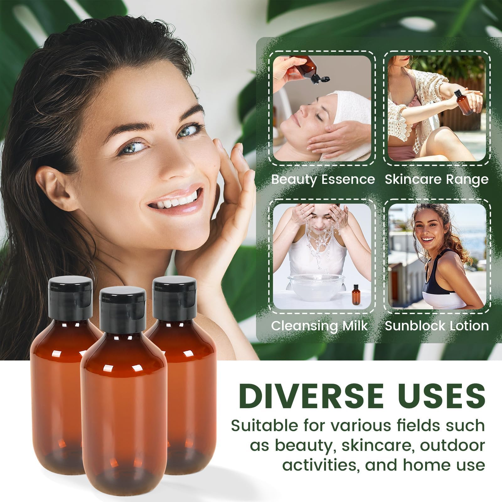 Trendbox Travel Size Amber Bottles With Flip Cap - 6 Pack 3.4Oz Leak Proof Dispenser Containers For Toiletries, Essential Oils &