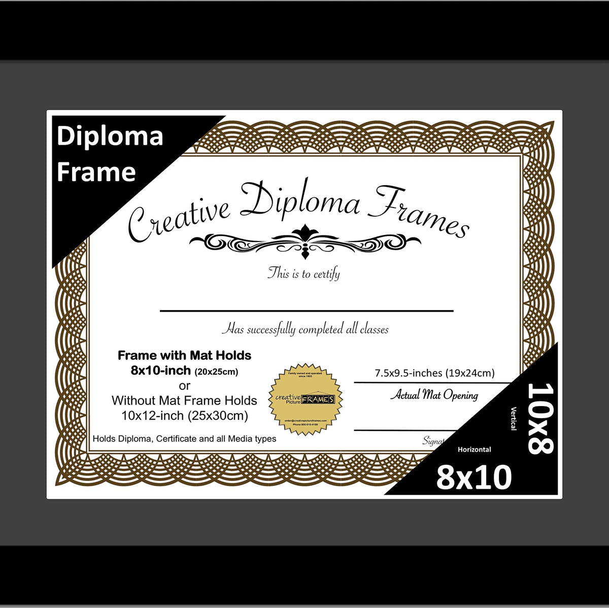 Creative Picture Frames 8X10 Classic Black Diploma Frame With Black Ma ...