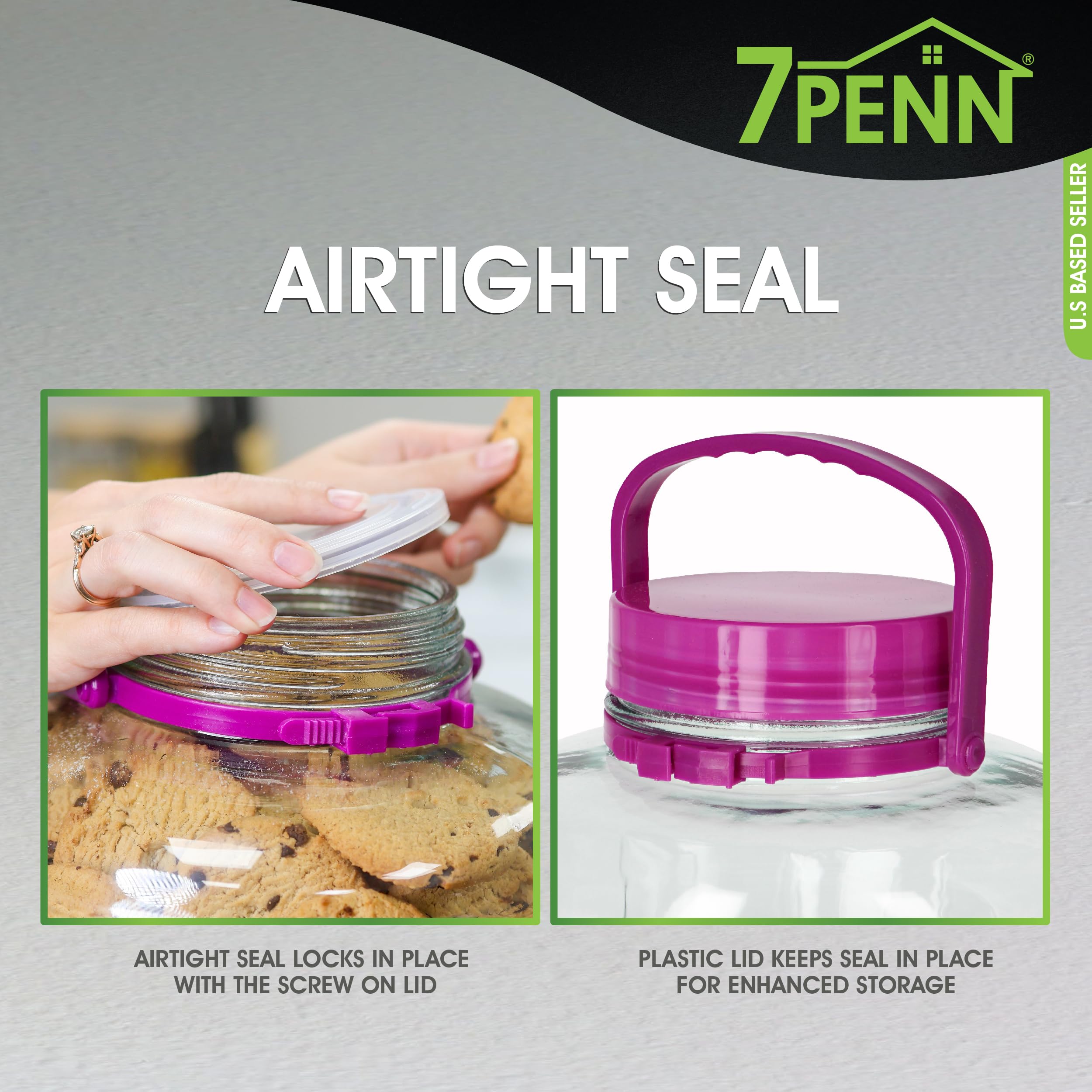 7Penn 1 Gallon Glass Jar With Lid 2 Pack - Wide Mouth Giant Glass Barrel Jar For Pickles, Cookies, And Candy - Airtight Seal Wit