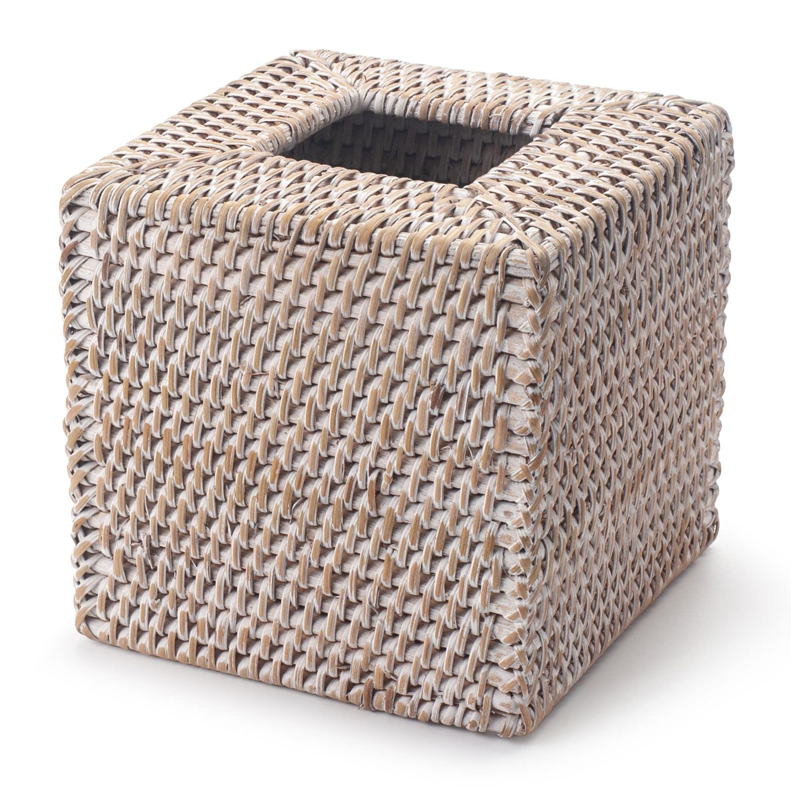 Rattan Tissue Box Cover Square  Hand Woven Wicker Tissue Holder  5.5 x 5.5 X 5.7 inch  Whitewash