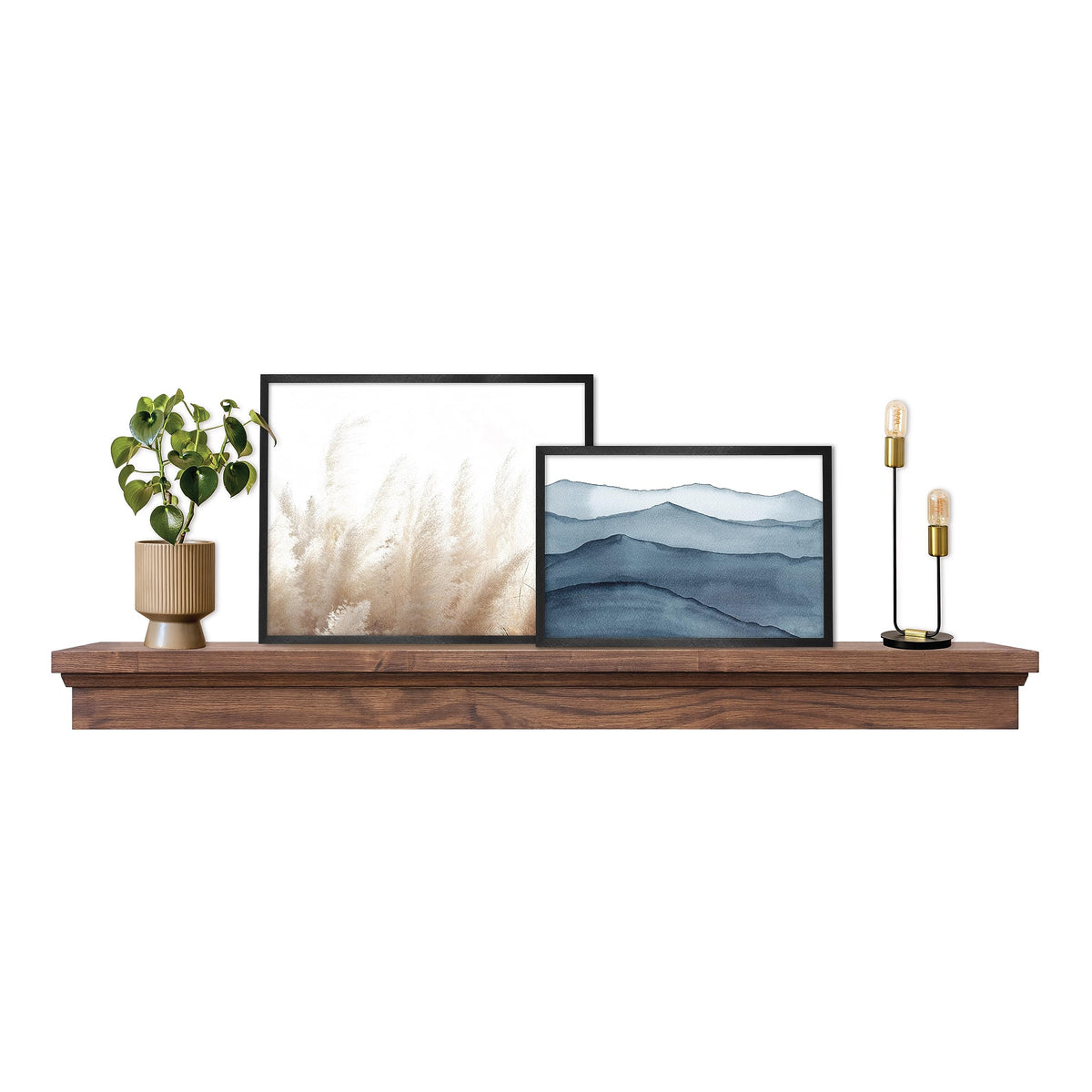Mcs 60-Inch Mantel, Master & Co Walnut Woodgrain Solid Wood Floating Fireplace Mantel, Long Floating Shelf For Livingroom With W
