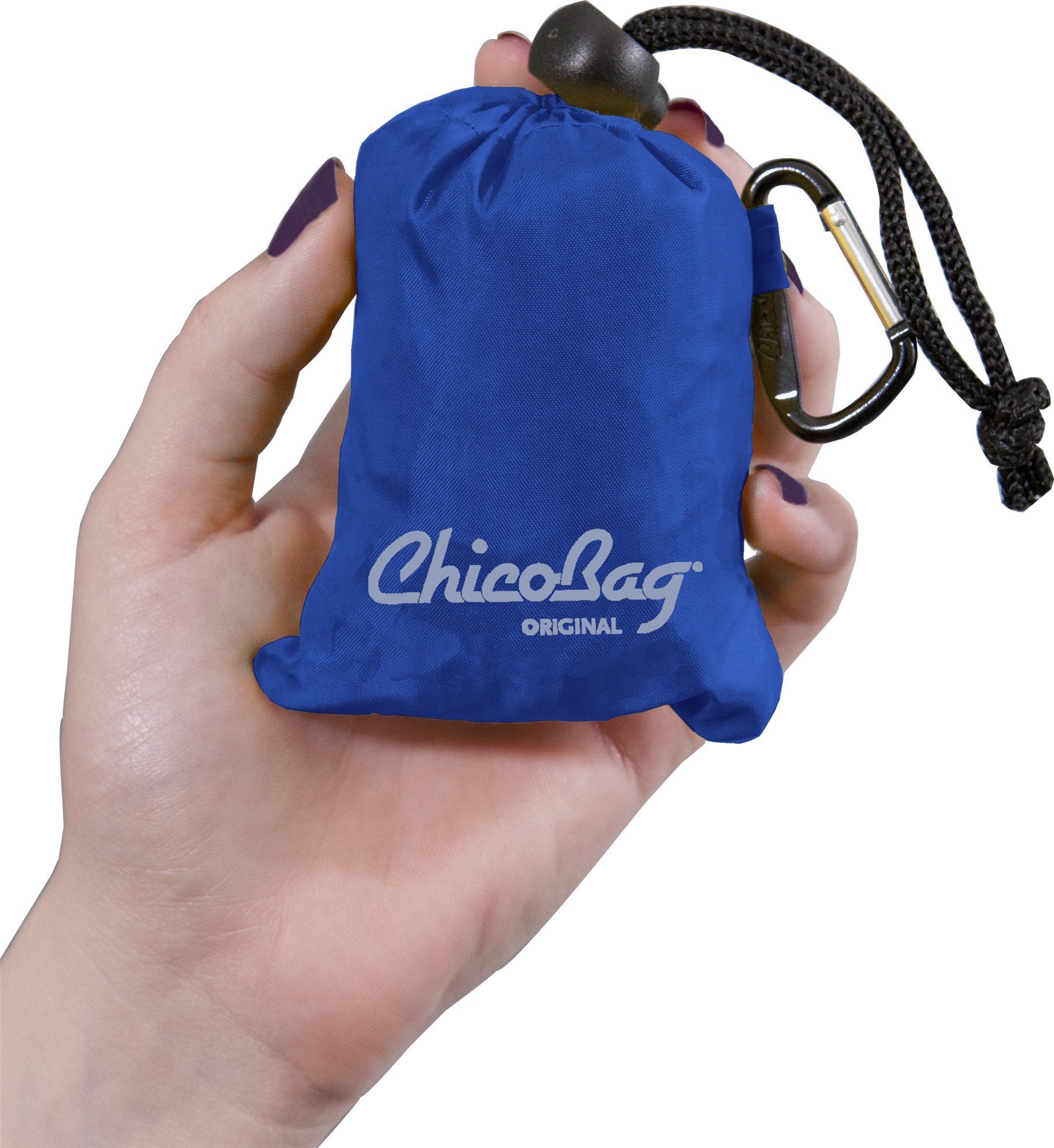 Chicobag Original Compact Reusable Grocery Bag With Attached Pouch And Carabiner Clip- 4 Pack Blue