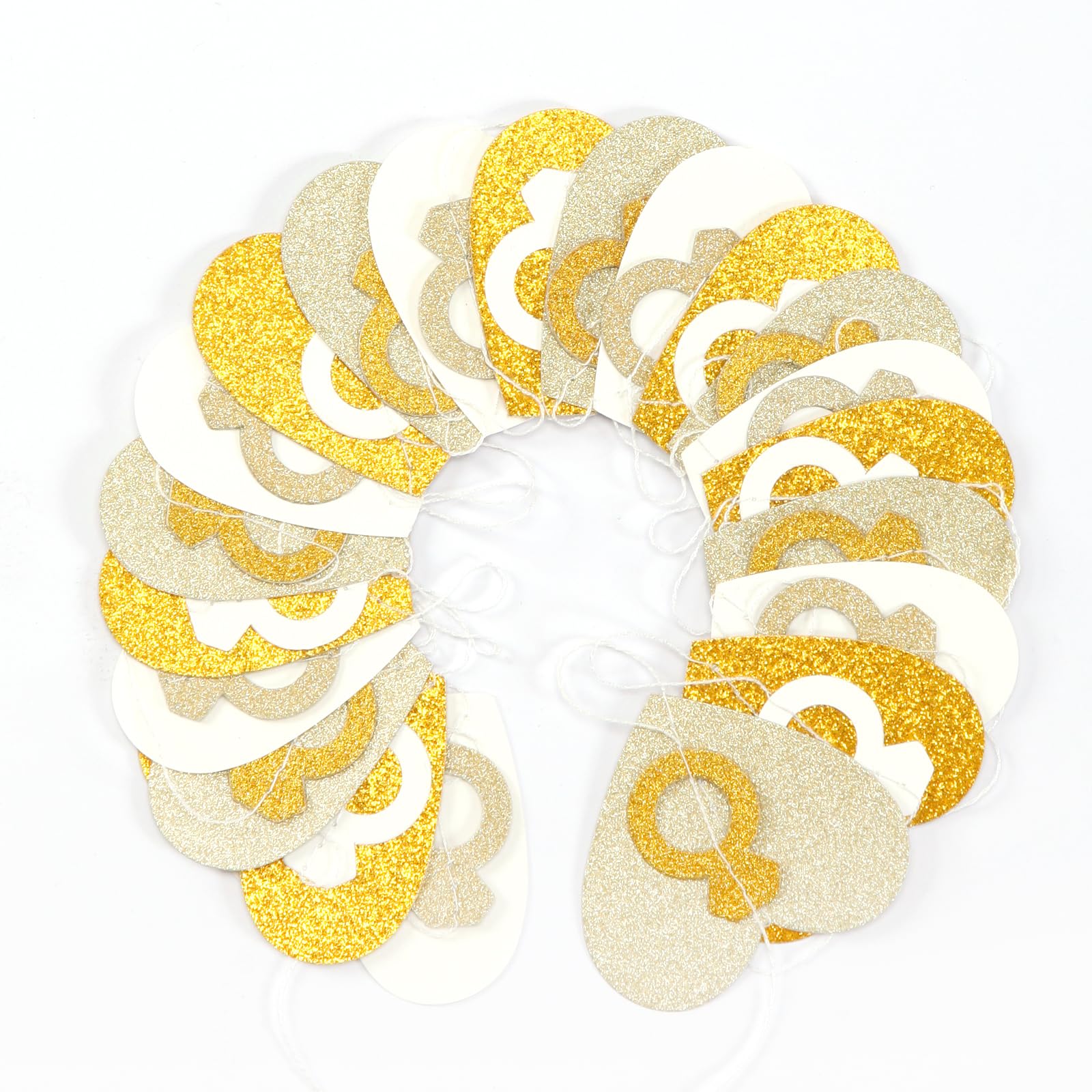Engagement Bachelorette Party-Decorations White-Gold Garland - 52Ft Heart Ring Wedding Paper Streamers Banner,Valentines Day Gal