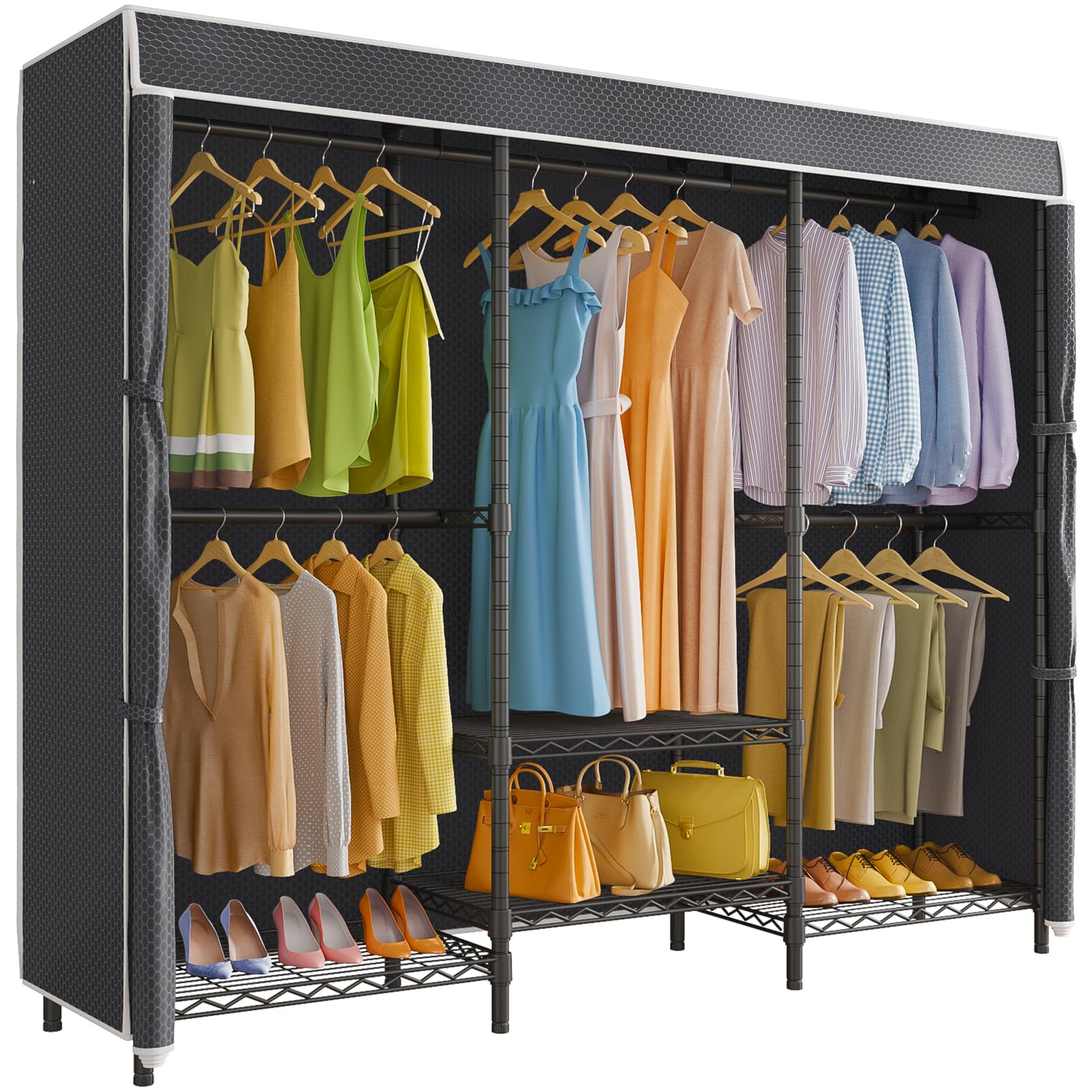 Vipek V5C Se Garment Rack Wardrobe Closet, Heavy Duty Clothes Rack With Adjustable Shelves And Black Upgraded Polyester Cover, B