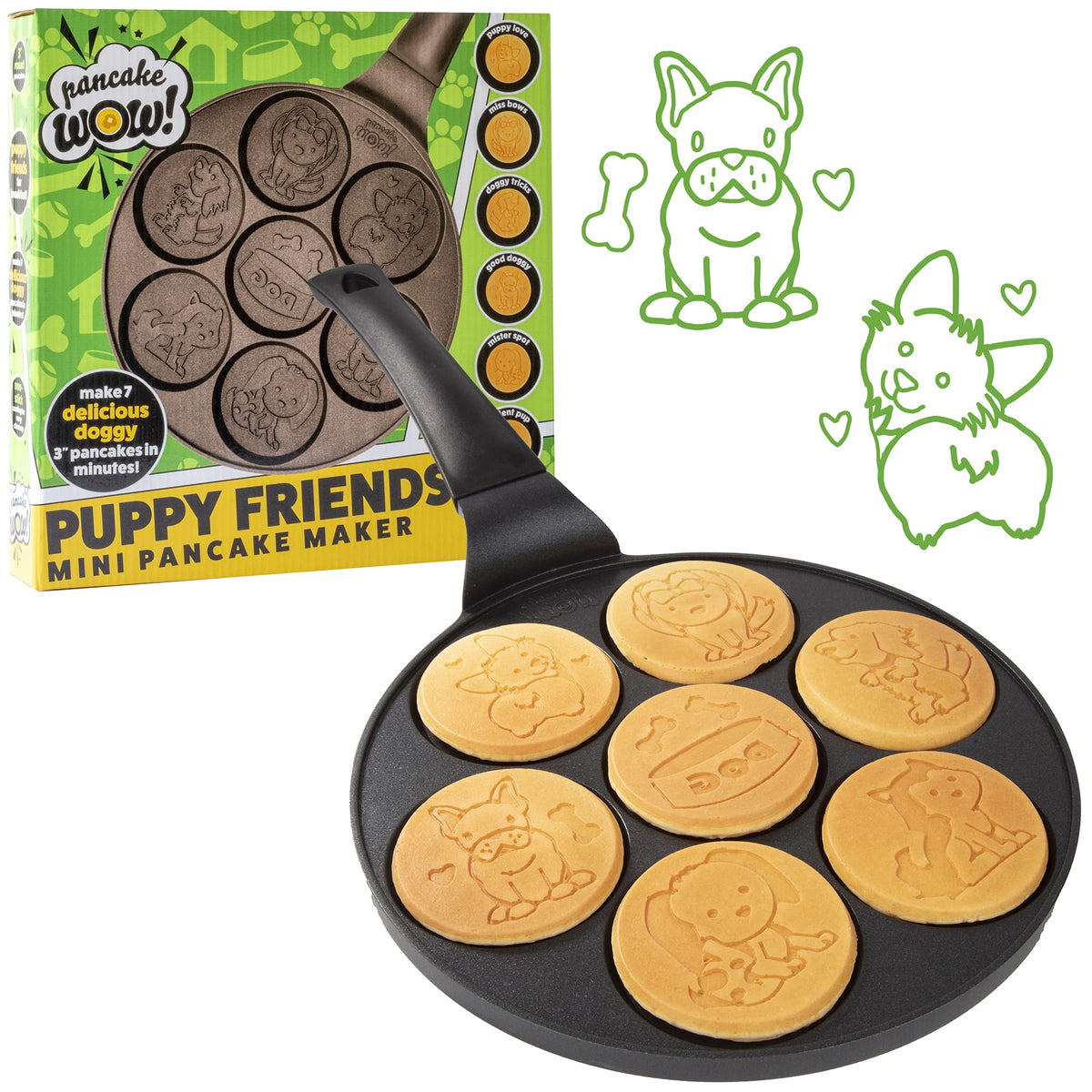 Cucinapro Puppy Friends Mini Pancake Pan - Make 7 Unique Flapjacks - Nonstick Griddle For Breakfast Pup Animal Fun & Easy Cleanu