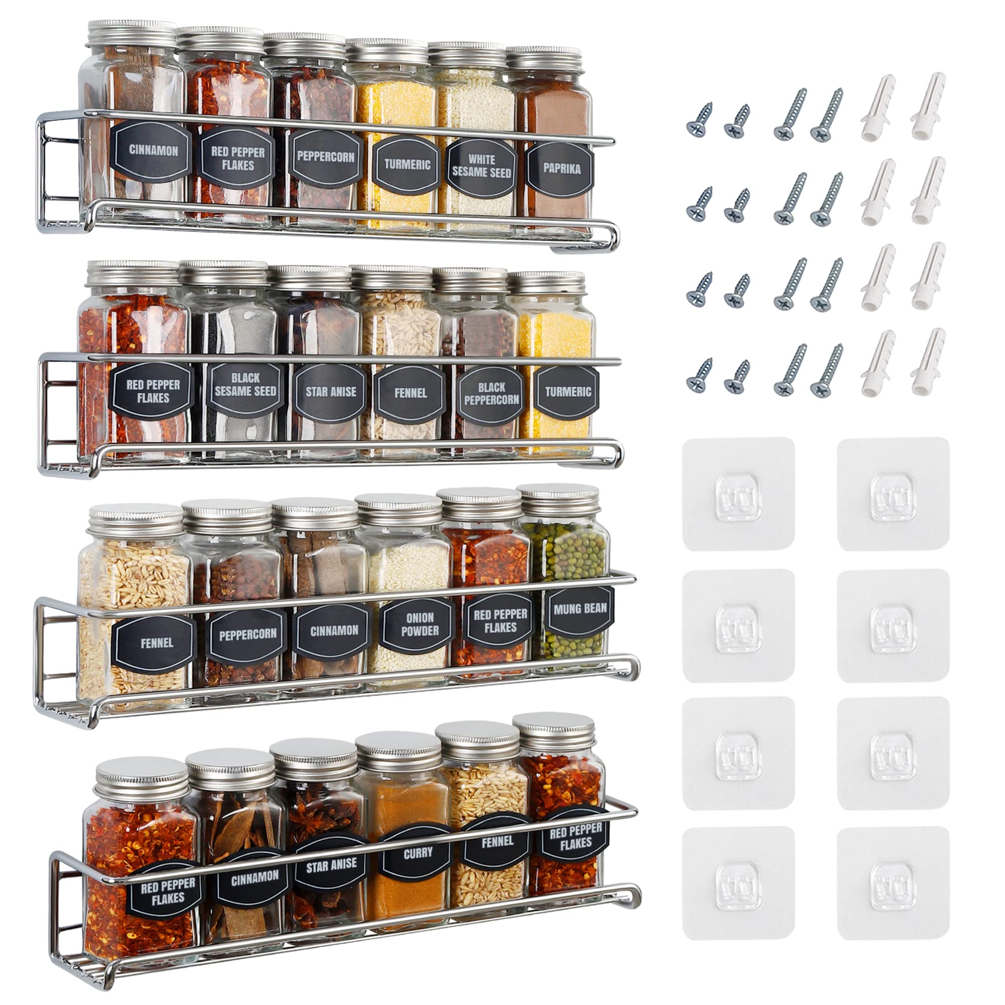 Ultimate Hostess Spice Rack Wall Mount Organizer for Cabinet, Pantry, and Tiny Kitchen - Space-Saving Hanging / Screw or Adhesiv