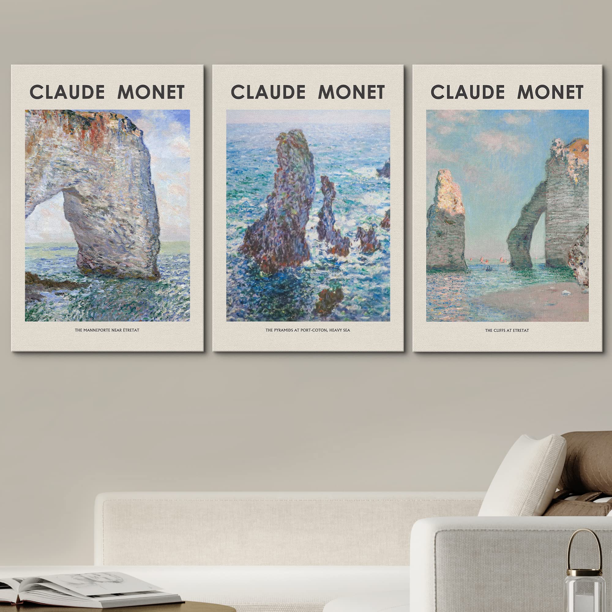 Wall26 Canvas Wall Art Print Set Beach Ocean Cliffs In France By Claude Monet Nature Wilderness Illustrations Modern Relax/Calm