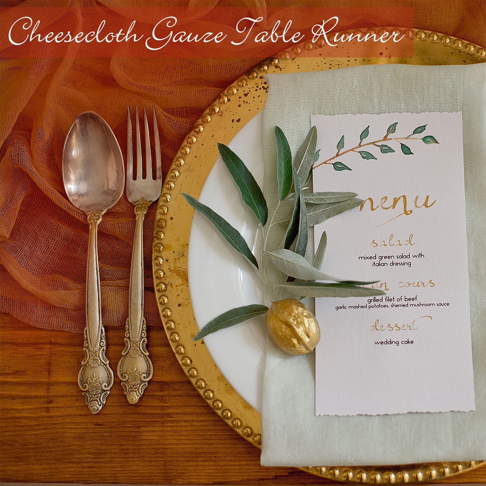 Tegeme 2 Pack Thanksgiving Cheesecloths Table Runner 13Ft Long Rust Cheese Cloth Boho Gauze Runner For Fall Wedding Bridal Showe
