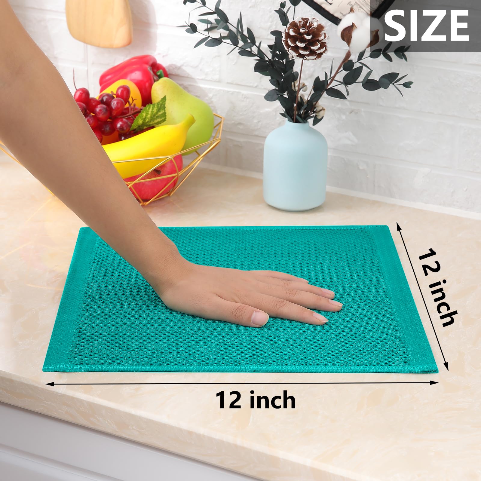 Homaxy 100% Cotton Waffle Weave Kitchen Dish Cloths, Ultra Soft Absorbent Quick Drying Dish Towels, 12 x 12 Inches, 12-Pack, Tea