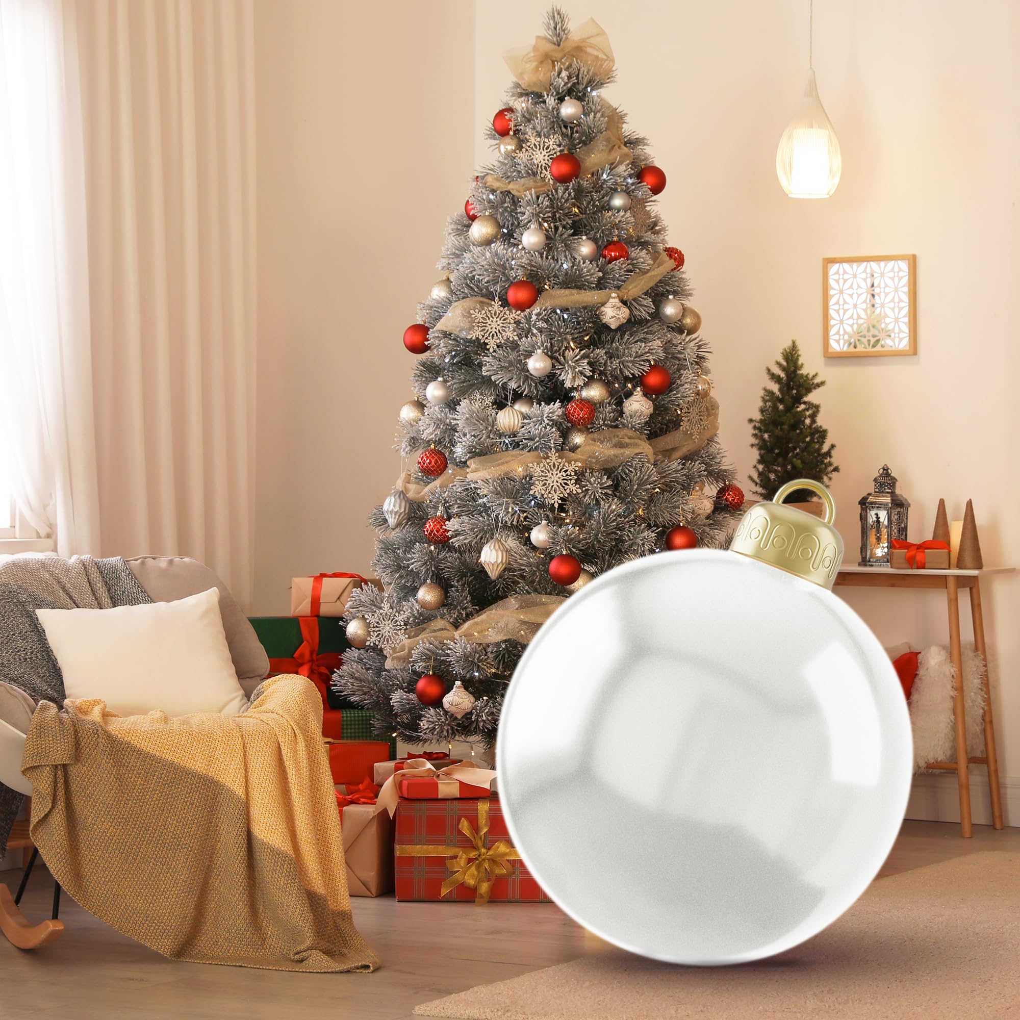 Giant 24 Inch Inflatable Christmas Ball PVC Xmas Inflatable Decorated Balls, Outdoor Inflatables Ornaments Christmas Hangable Bl
